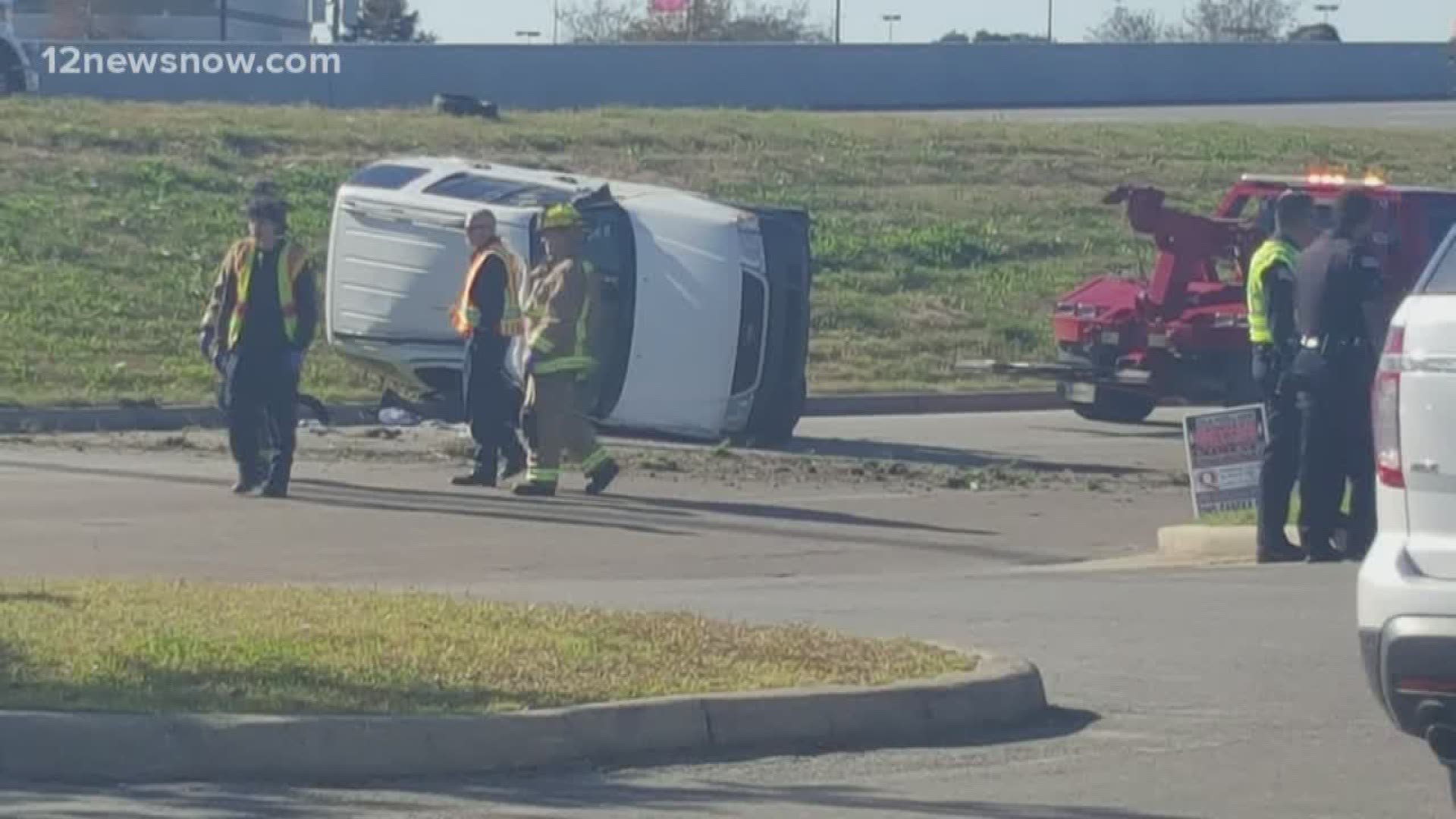 Blown out tire causes rollover accident on Eastex Freeway Monday afternoon