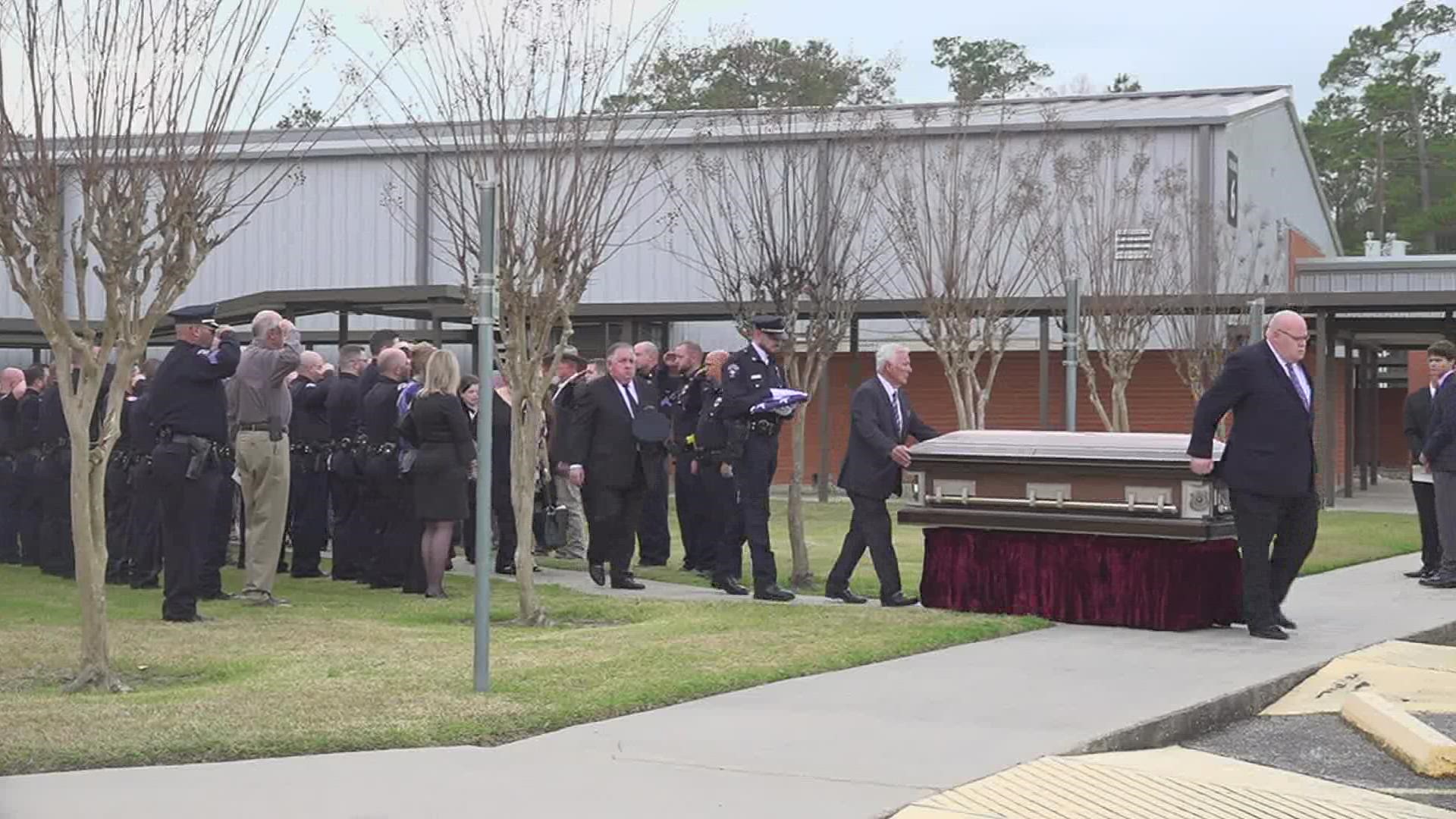 Friends, family, and co-workers all gathered to celebrate the life of Lt Joey Breaux and his 29 years of service to Lumberton Police.