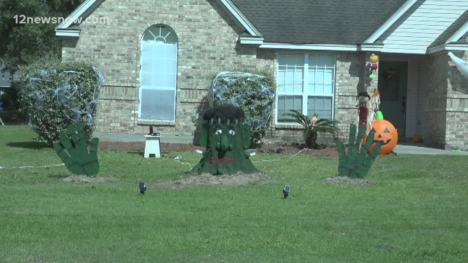 Here's a unique Halloween display in an Orange neighborhood still recovering from Hurricane Laura.