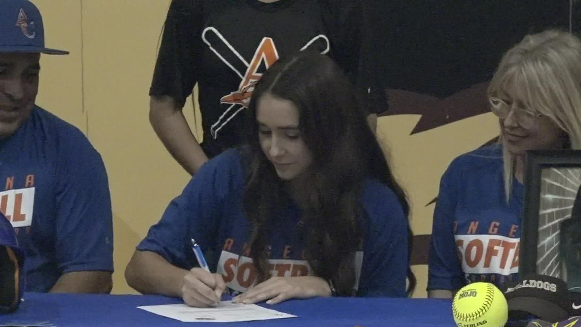 Brianna Collazo signs letter of intent to play softball at Angelina College once she graduates.