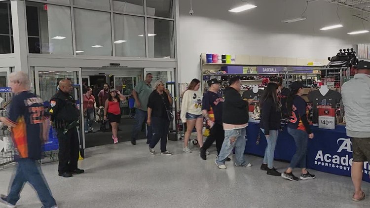 Houston Astros fans line up outside Academy to buy World Series gear