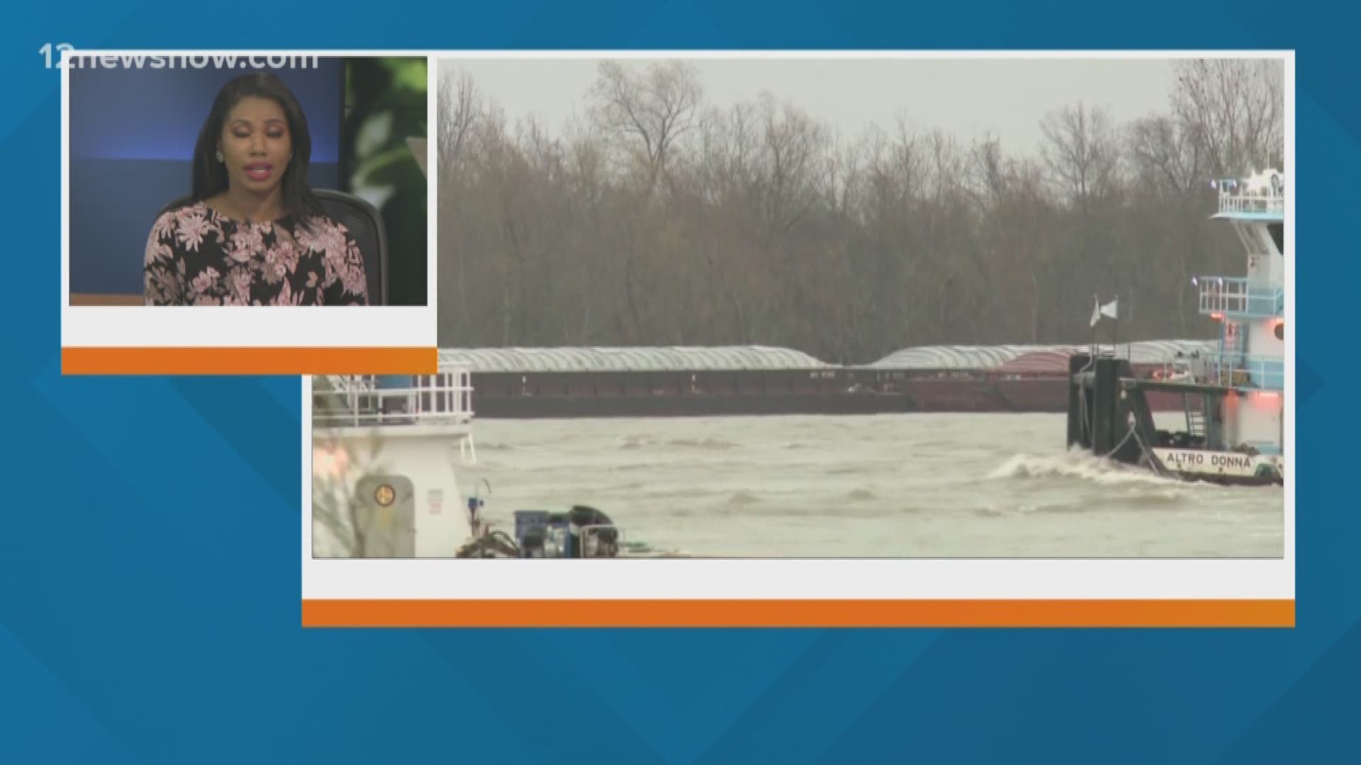 The U.S. Coast Guard said one tugboat was transitioning on the river when it entered a barge fleet area and collided with another.