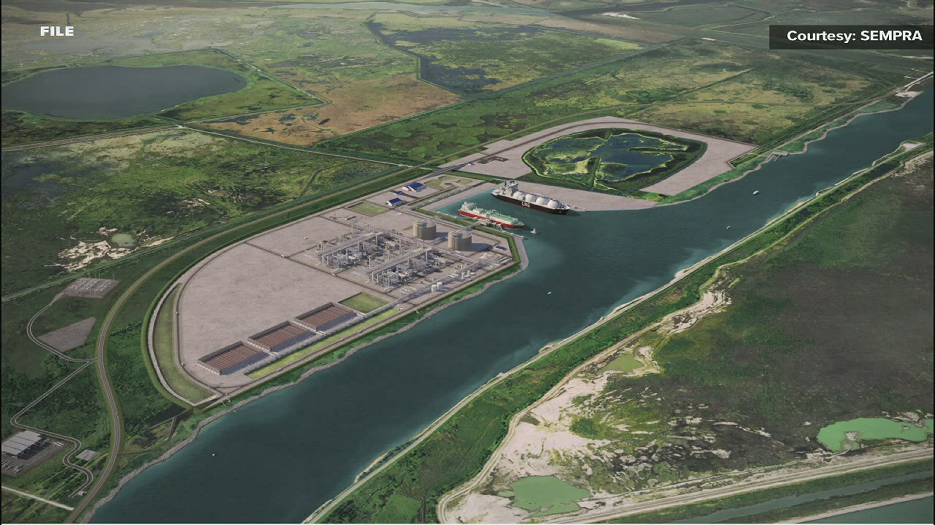 Sempra confirmed Monday that it has secured funding for phase one of its $13 billion Port Arthur LNG export facility along Texas 87 near Sabine Pass.