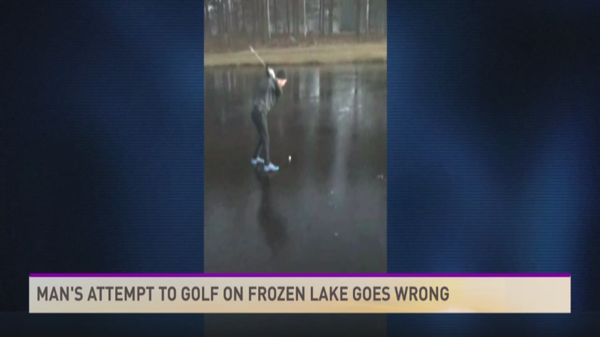 Greg and Jeff's moment with video of a man golfing on a frozen lake.
