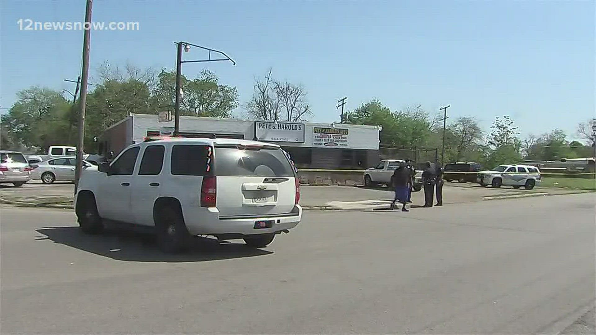 The shooting happened at Pete & Harold's Auto Clinic in the 2100 block of Bluebonnet Avenue just after 2:30 p.m.