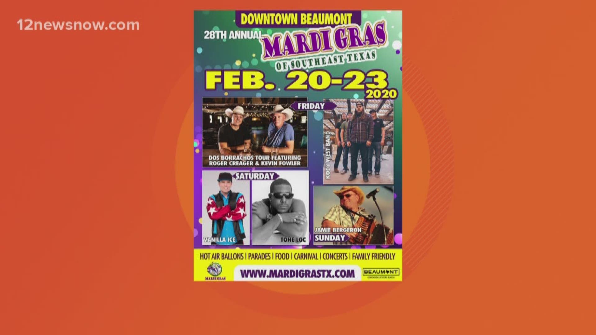 The 28th annual Mardi Gras is set to have a lineup of diverse artists ranging from The Cody West Band to Vanilla Ice.