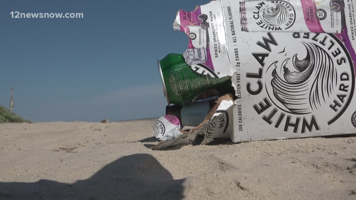Lots of trash on Crystal Beach after Memorial Day weekend parties
