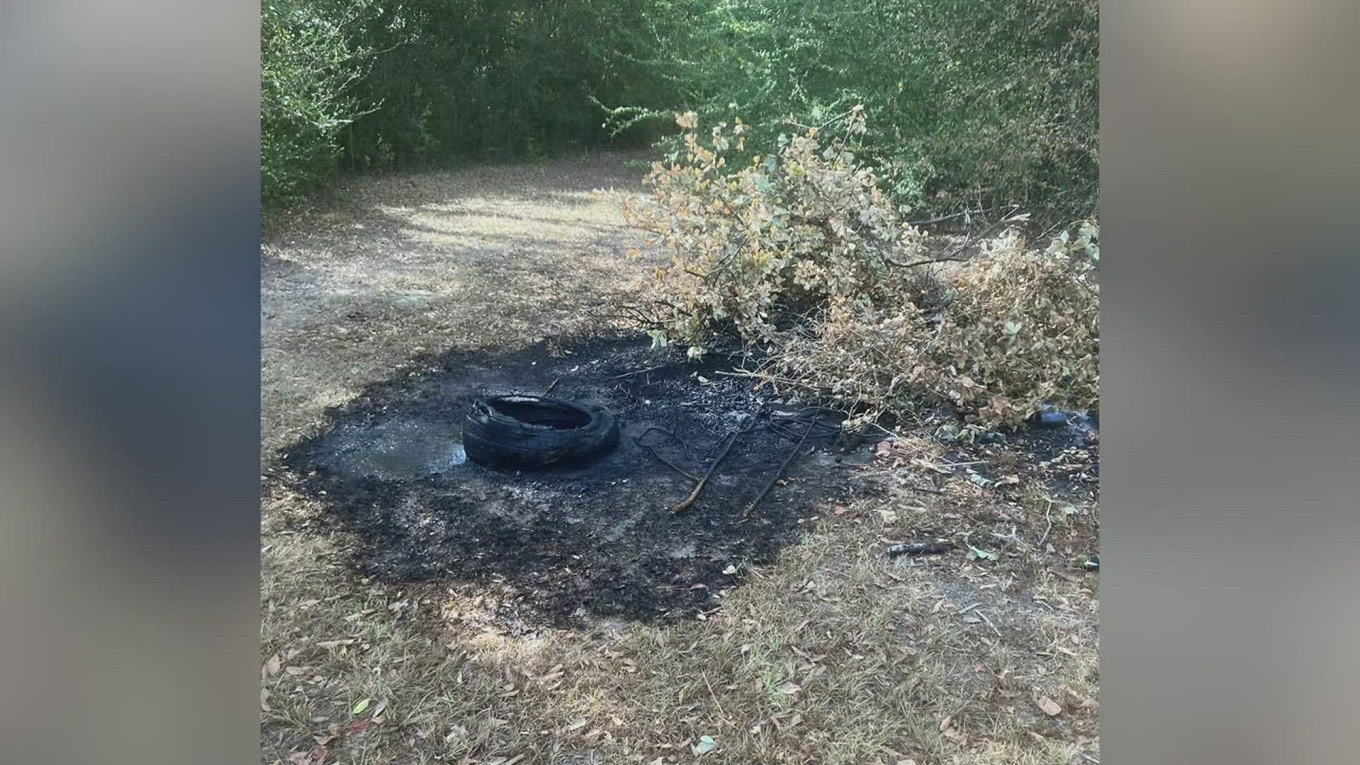 Officials say a man was helping a woman with her yard work and set debris, including a tire, on fire. Jasper County is under a burn ban due to the severe drought.