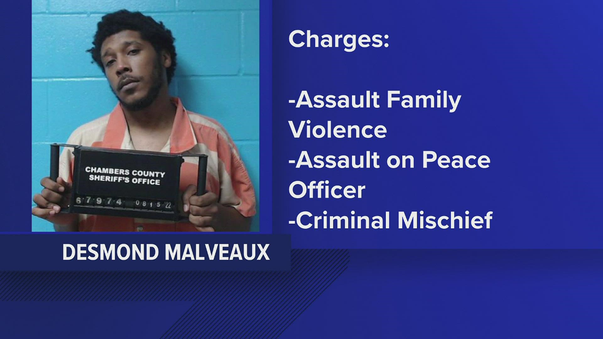 Desmond Malveaux is currently being held in the Chambers County Jail on bonds totaling more than  $100,000.