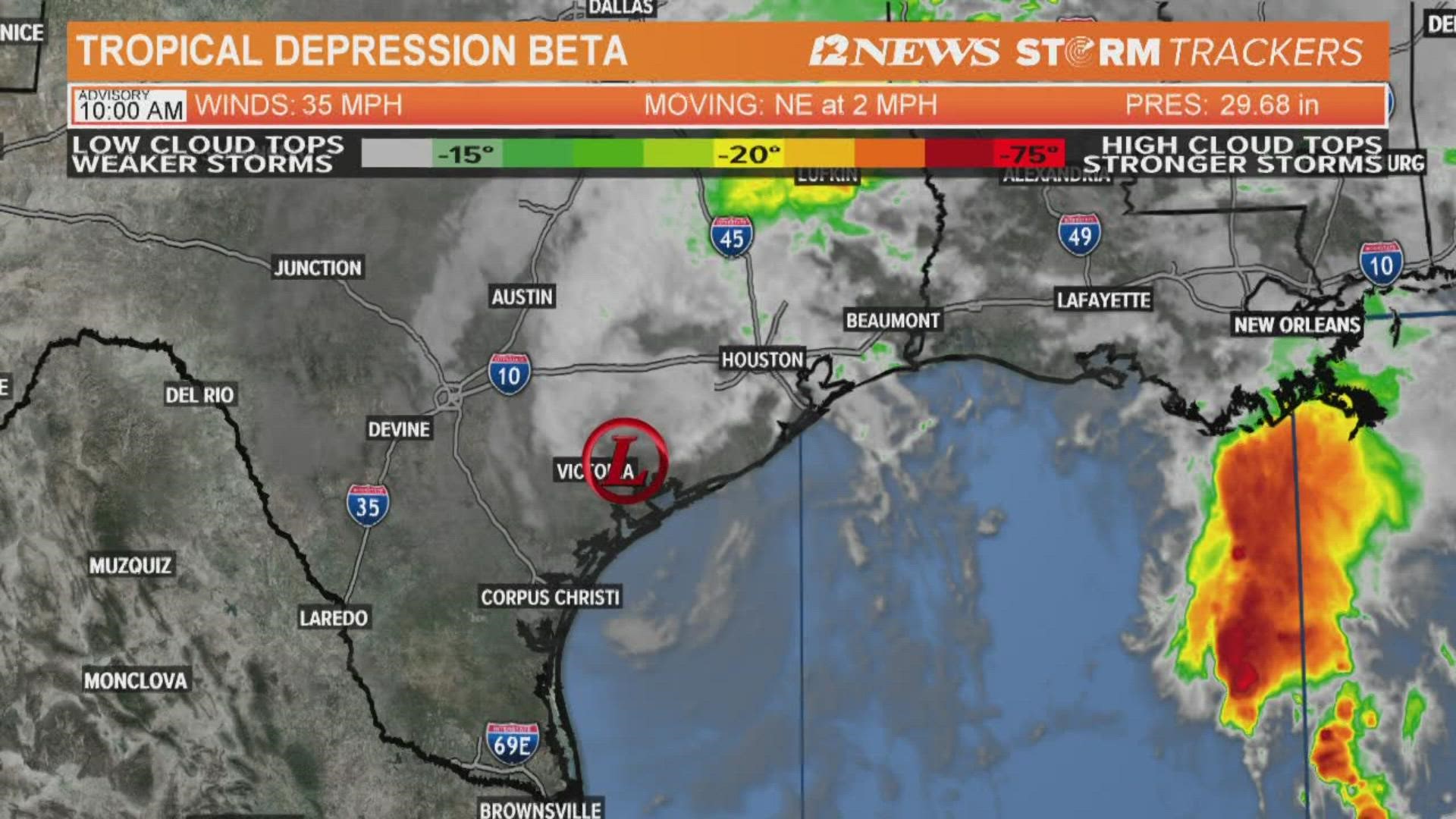 Tropical Storm Beta has been downgraded to a depression following its overnight landfall near Port Lavaca.