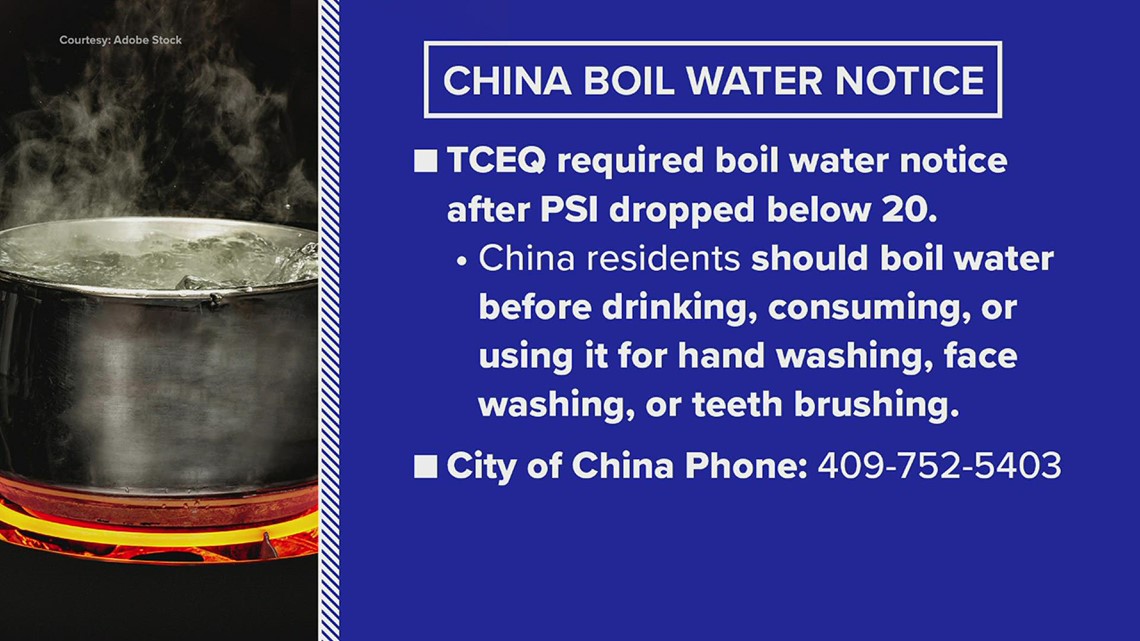 Boil water notice in effect for City of China