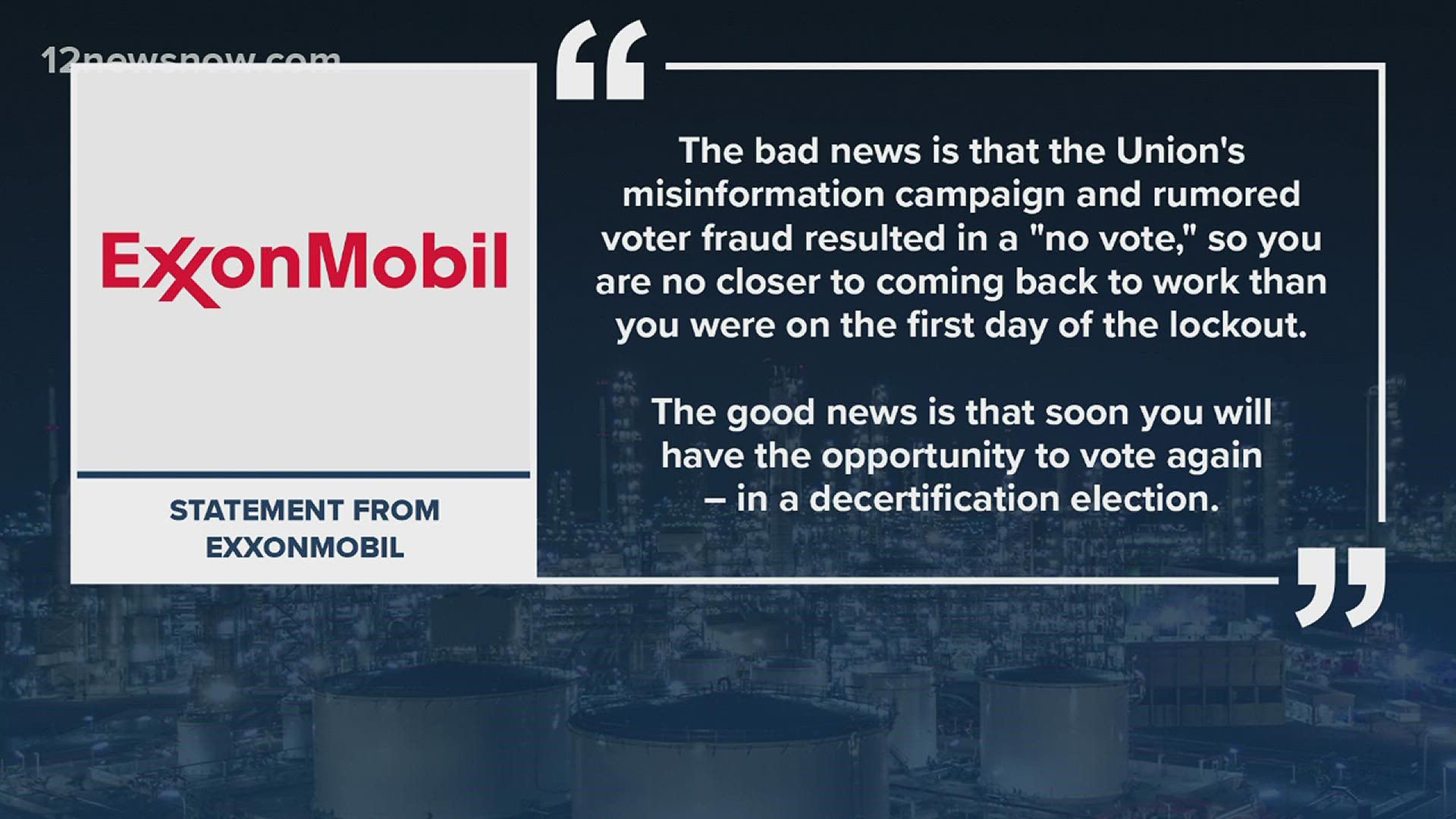 If an agreement is not reached by Nov. 1, ExxonMobil says it will start pulling away certain items from the offer.