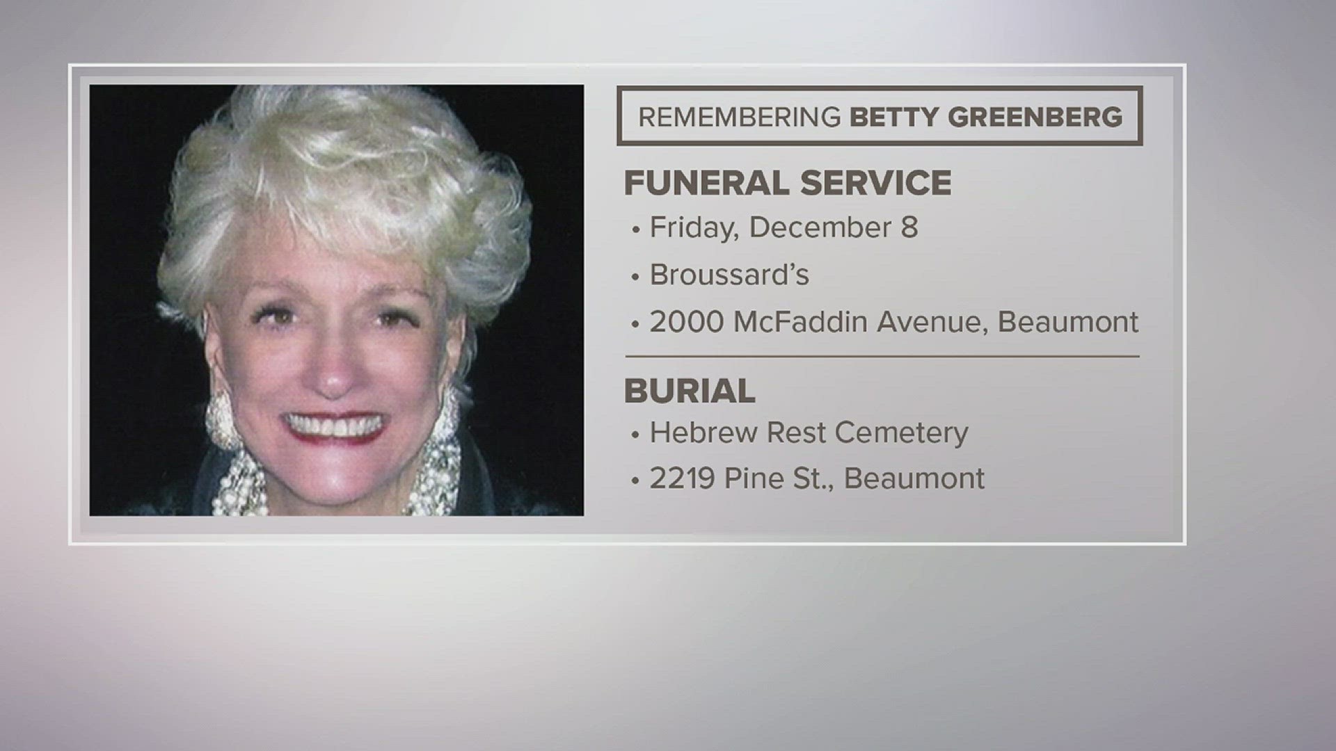 Funeral arrangements set for Beaumont s Two million dollar lady Betty Greenberg