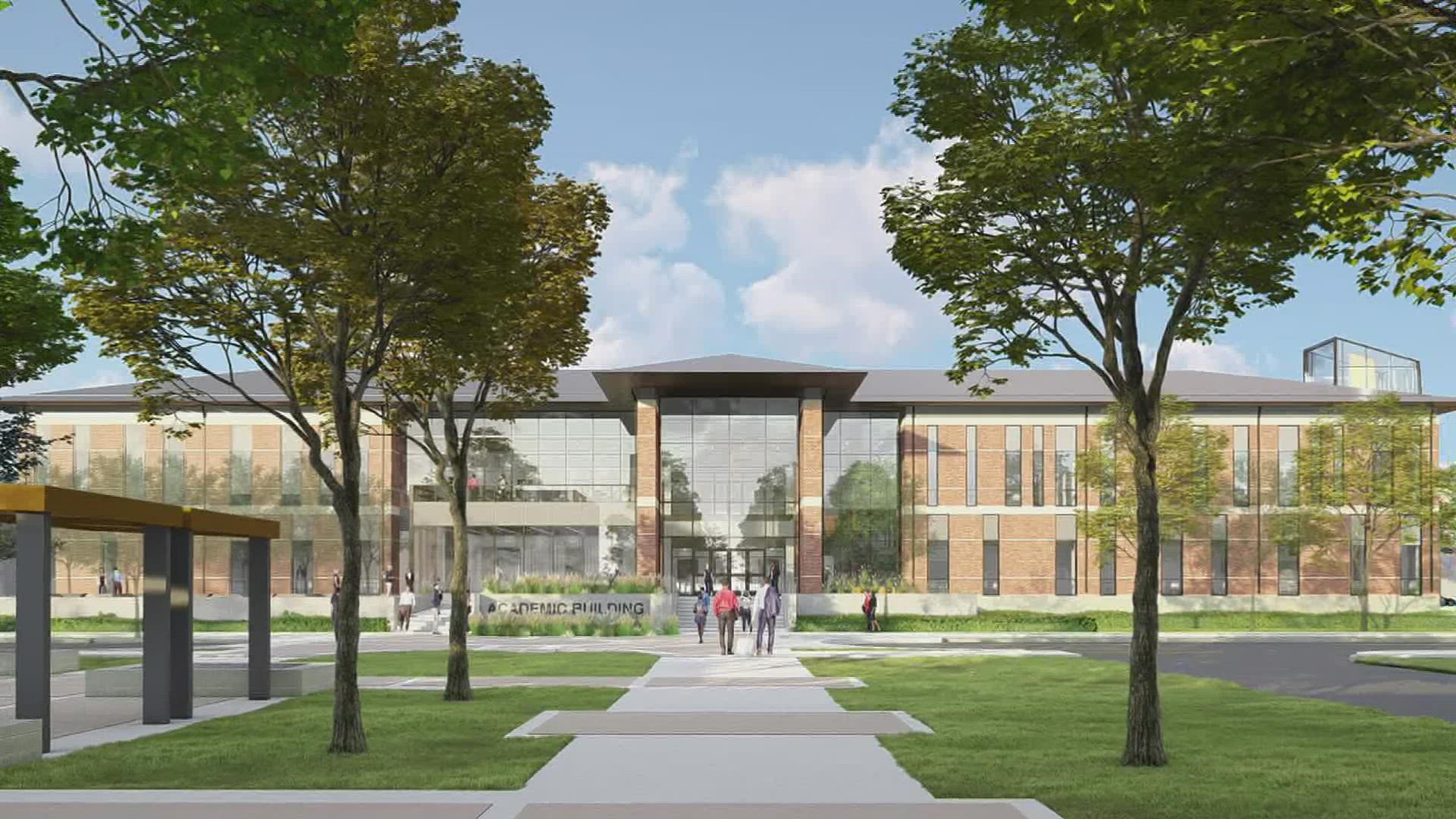The two-story building will include new lecture classrooms, computer classrooms, faculty resource areas, science laboratories and student gathering spaces.