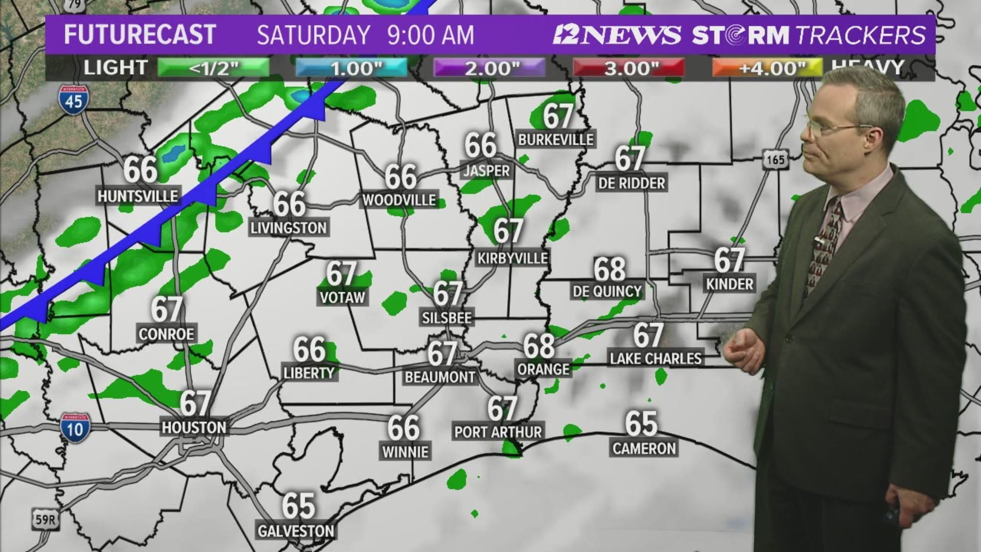 The cold front Saturday Afternoon will make it feel like January in SE Texas with lows in the 30s and highs in the 50s.  Heavy rainfall possible Thursday.
