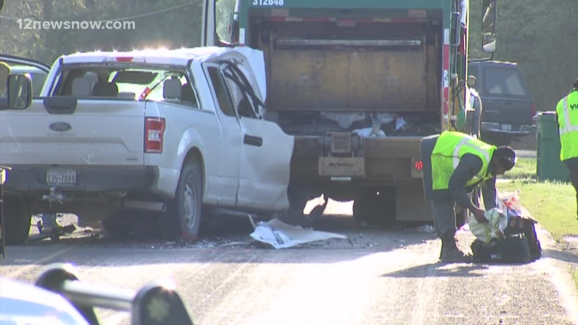 One of the workers was injured by flying debris after he jumped clear of the vehicles.