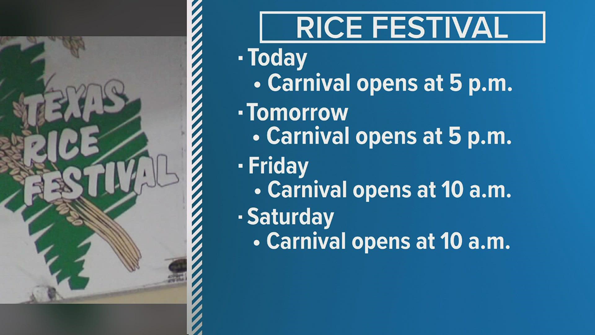 The Texas Rice Festival runs from Wednesday, September 28 to Saturday, October 1.