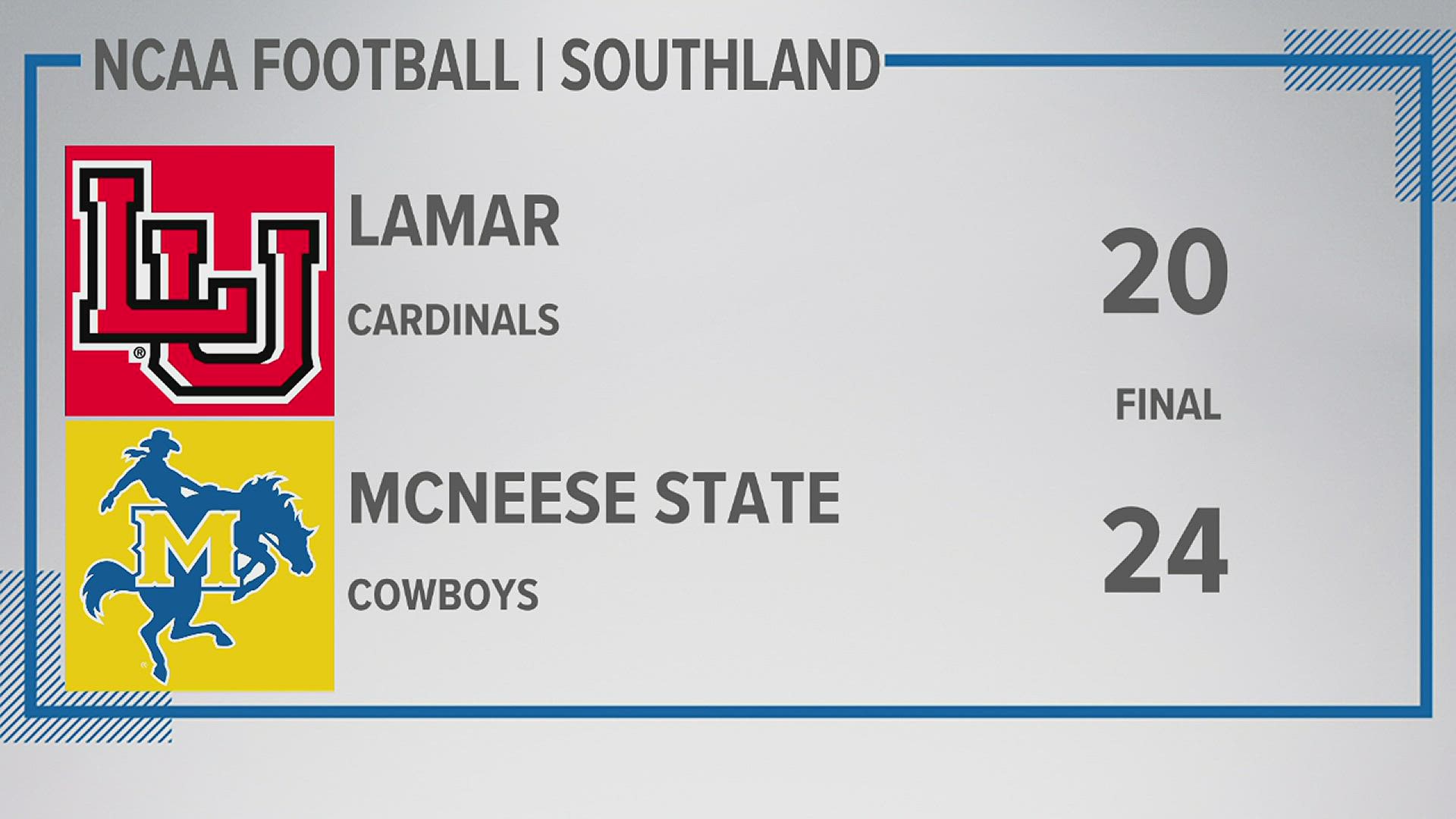 The Cardinals were forced the punt the ball away, McNeese was able to run out the clock.