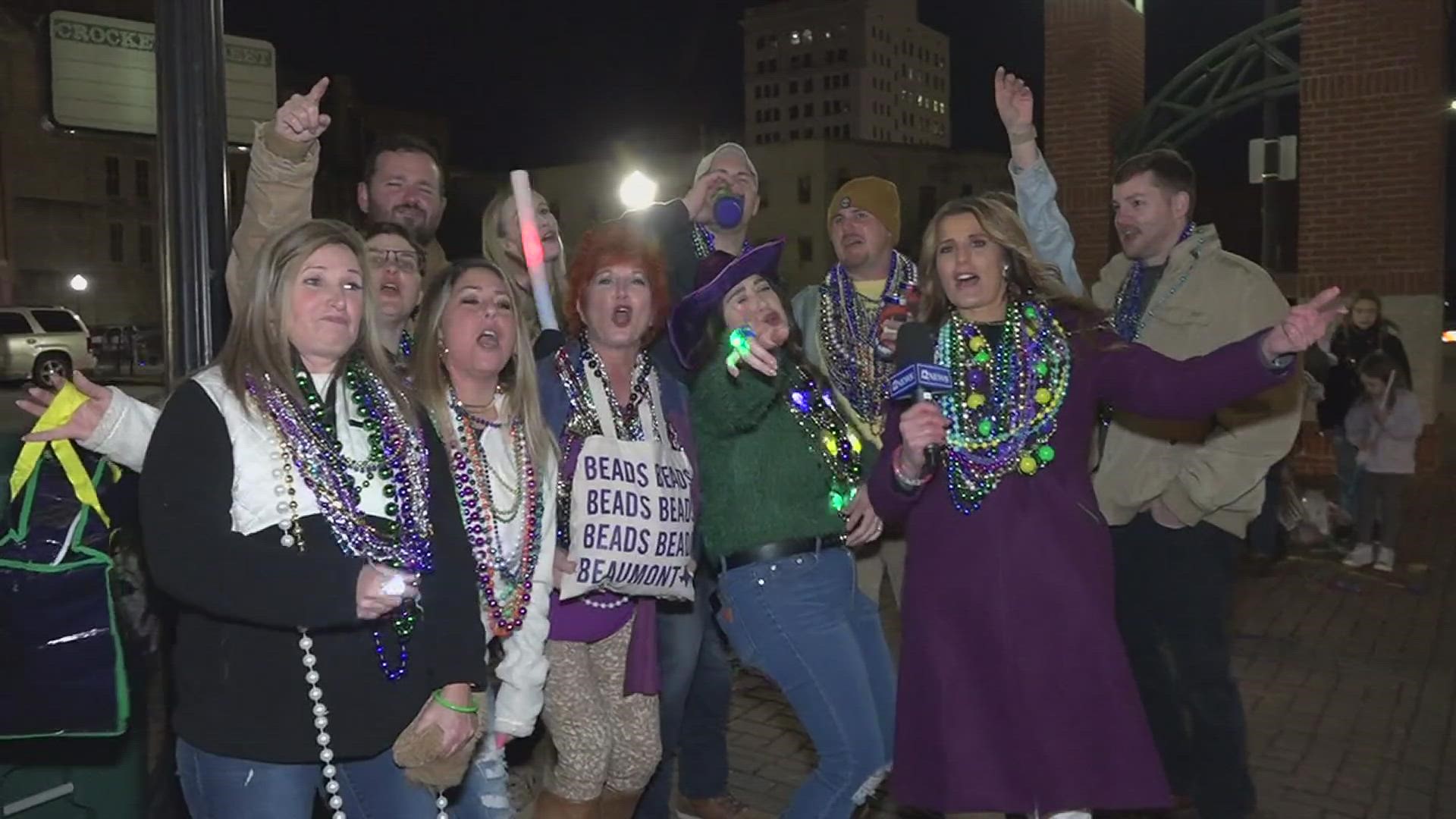 This was Cameron Sibert's first Mardi Gras experience. Beads flew and shouts of joy were hard.