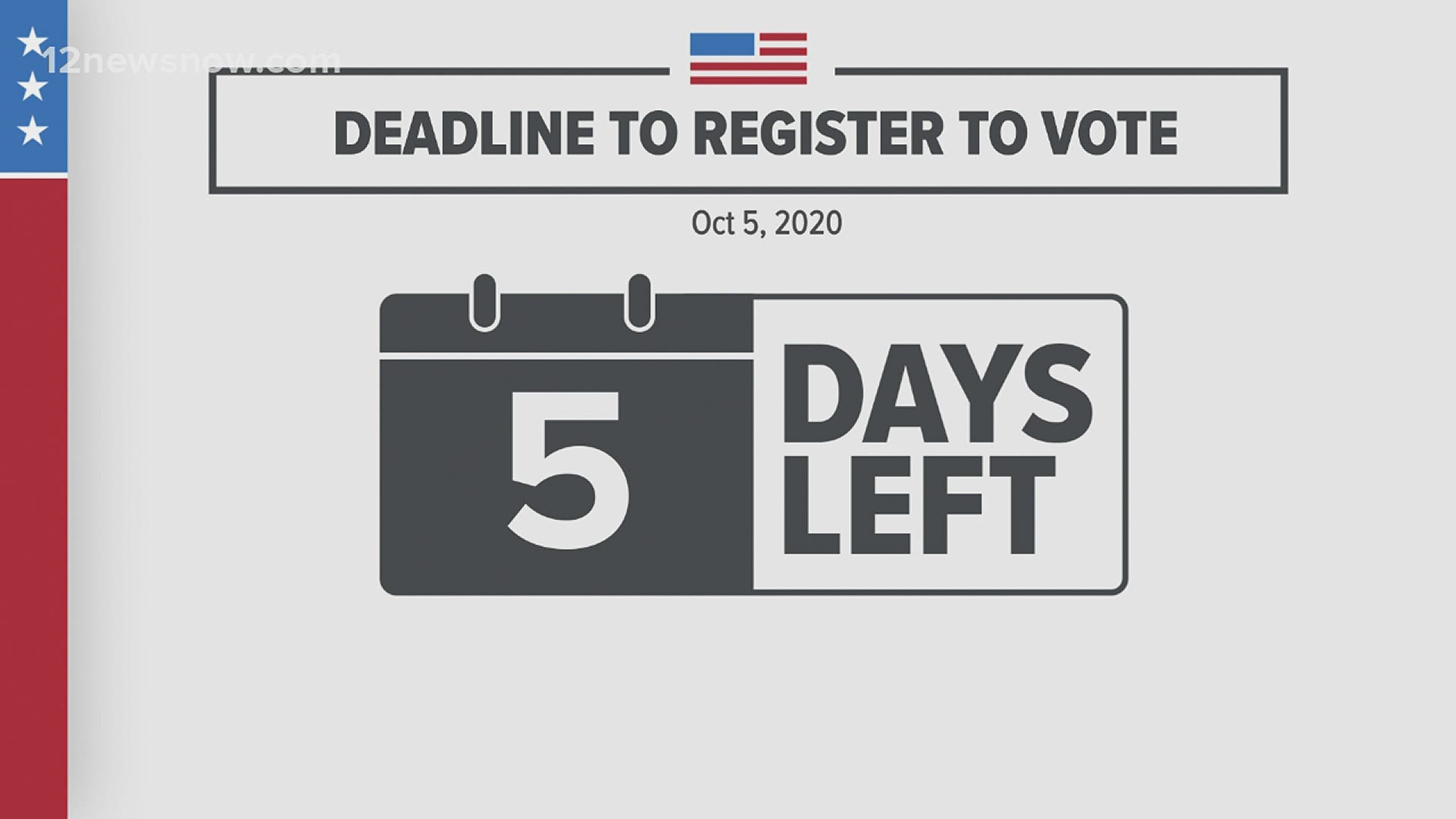 The last day to register to vote is October 5, 2020. For more information on voting, text "VOTE" to (409) 838- 1212.