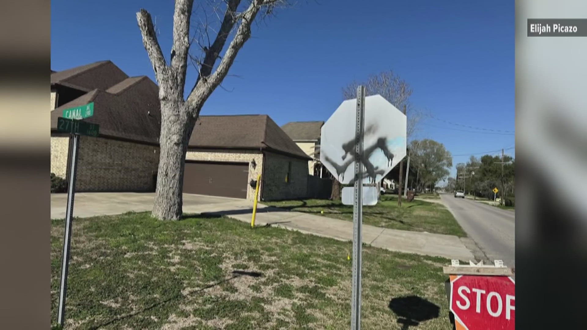 Swastikas were spray painted on a stop sign on Canal Street, on a car near Nederland High School, on a house on Helena Avenue.