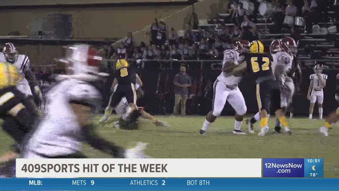 Liberty High School's Colby Ewing sacks Jasper QB Zikeice Simmons in the Hit of the Week