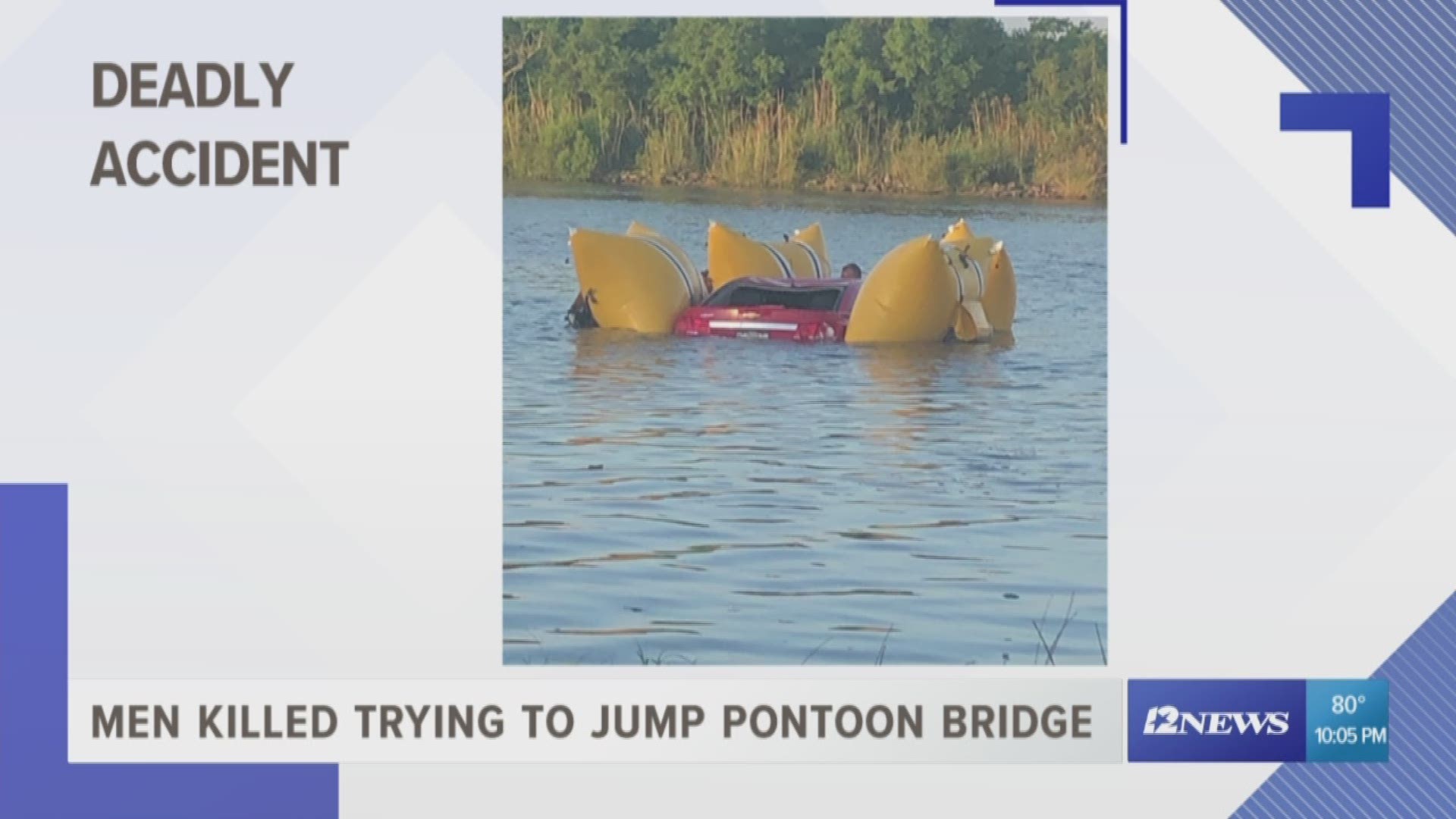 Here's a bizarre story from the Lake Charles area. A driver and passenger from the Rio Grande Valley lost their lives early Friday morning while trying to jump an open pontoon bridge. The bridge was closed to traffic to allow a boat to pass on the intracoastal waterway.