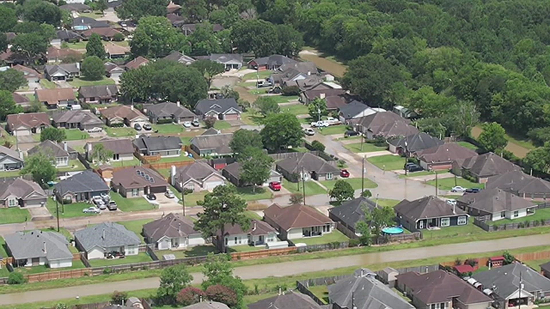 Drone captures flood in Beaumont neighborhood after levee breach