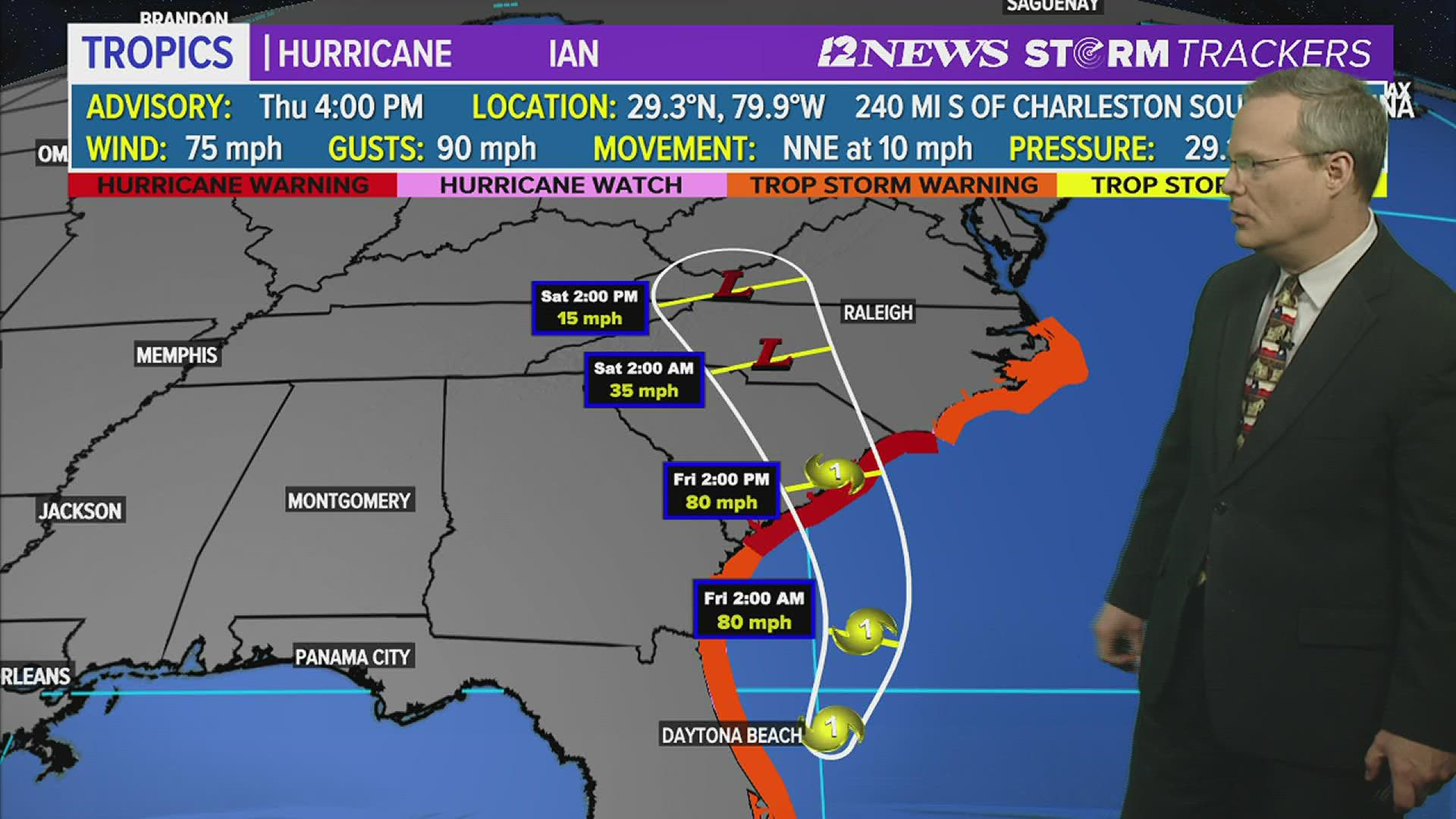 Strong winds, heavy rain continue for northeast Florida while South Carolina braces for impact.