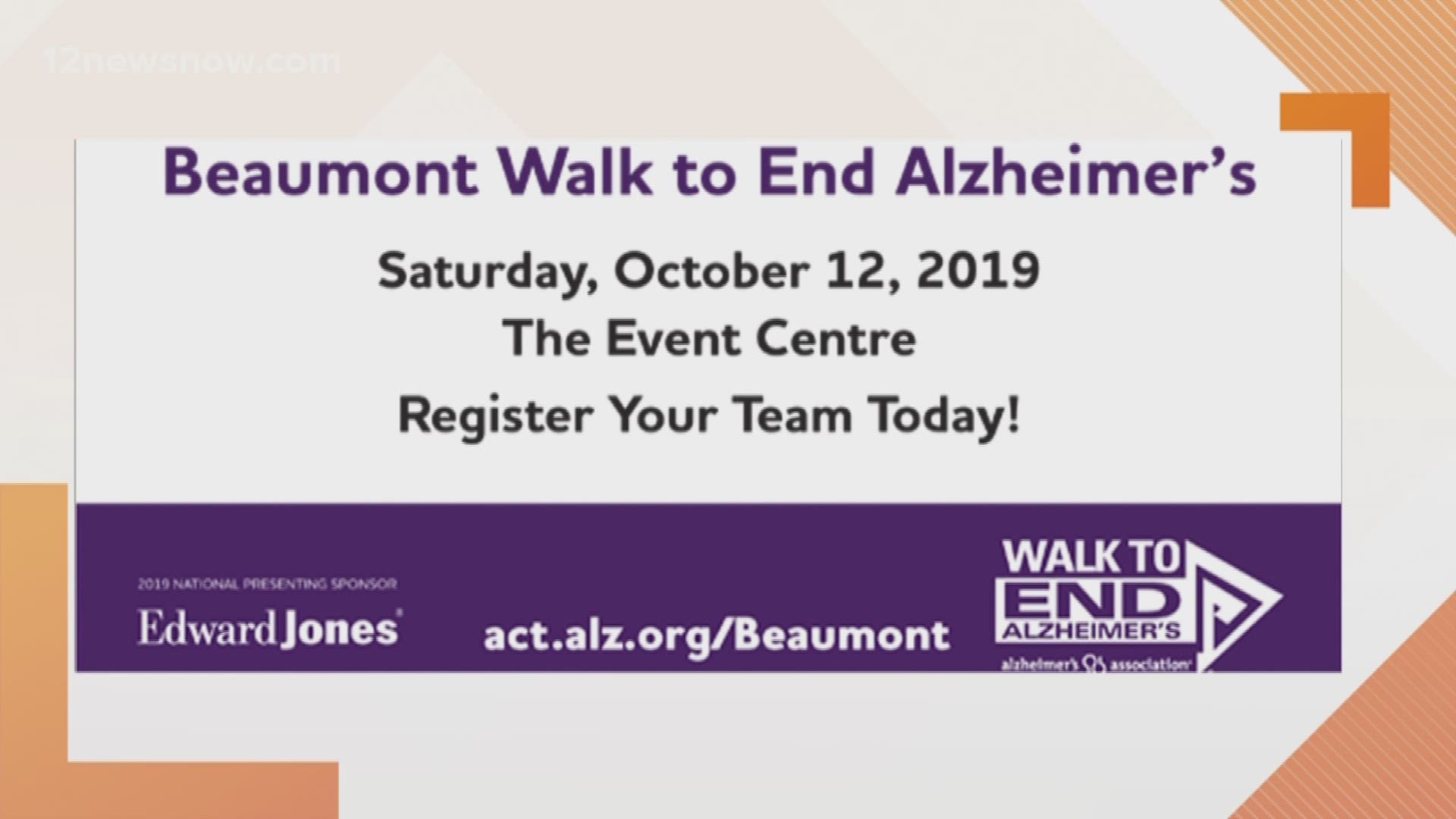The Alzheimer's Association is hosting the event on Saturday, October 12, 2019.