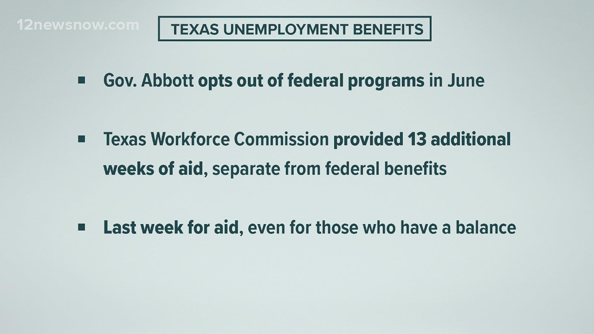 Texas Gov. Greg Abbott opted out of federal programs in June of 2021.