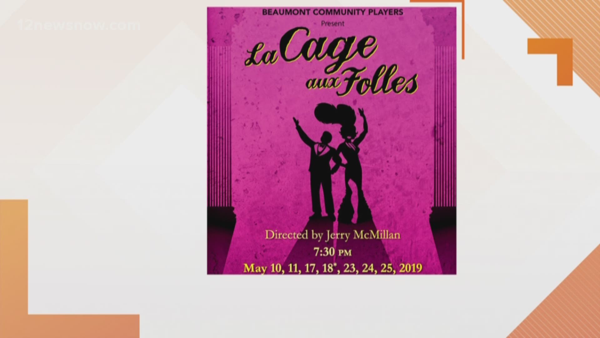 If you're looking for a show that will have you singing and laughing the entire time then the Beaumont Community Players has the perfect show for you. Director Jerry McMillan and assistant director Virginia Nutt are here to tell us about La Cage Aux Folles.