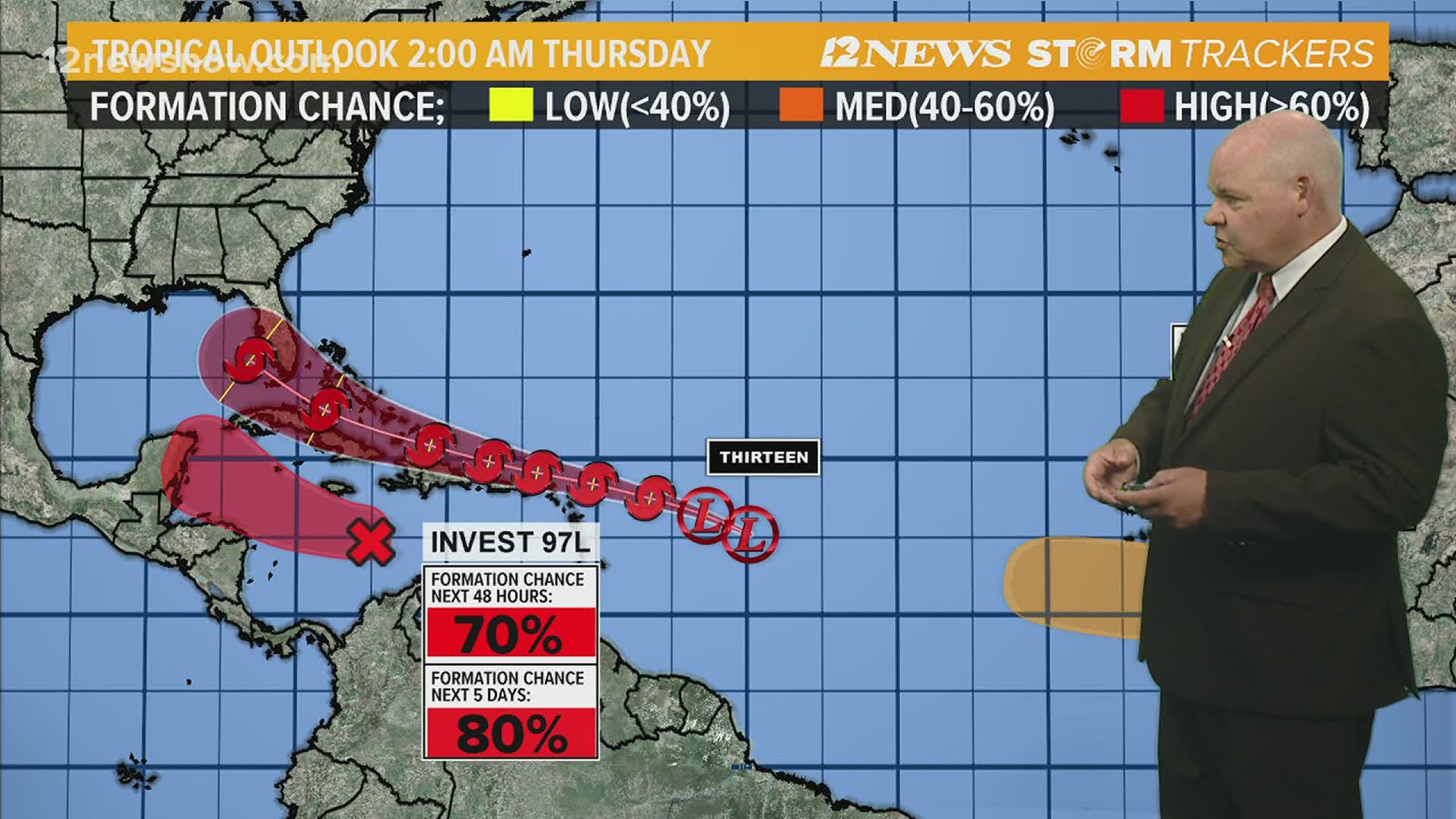 TD 13 forms, Invest 97 still around as we track both systems