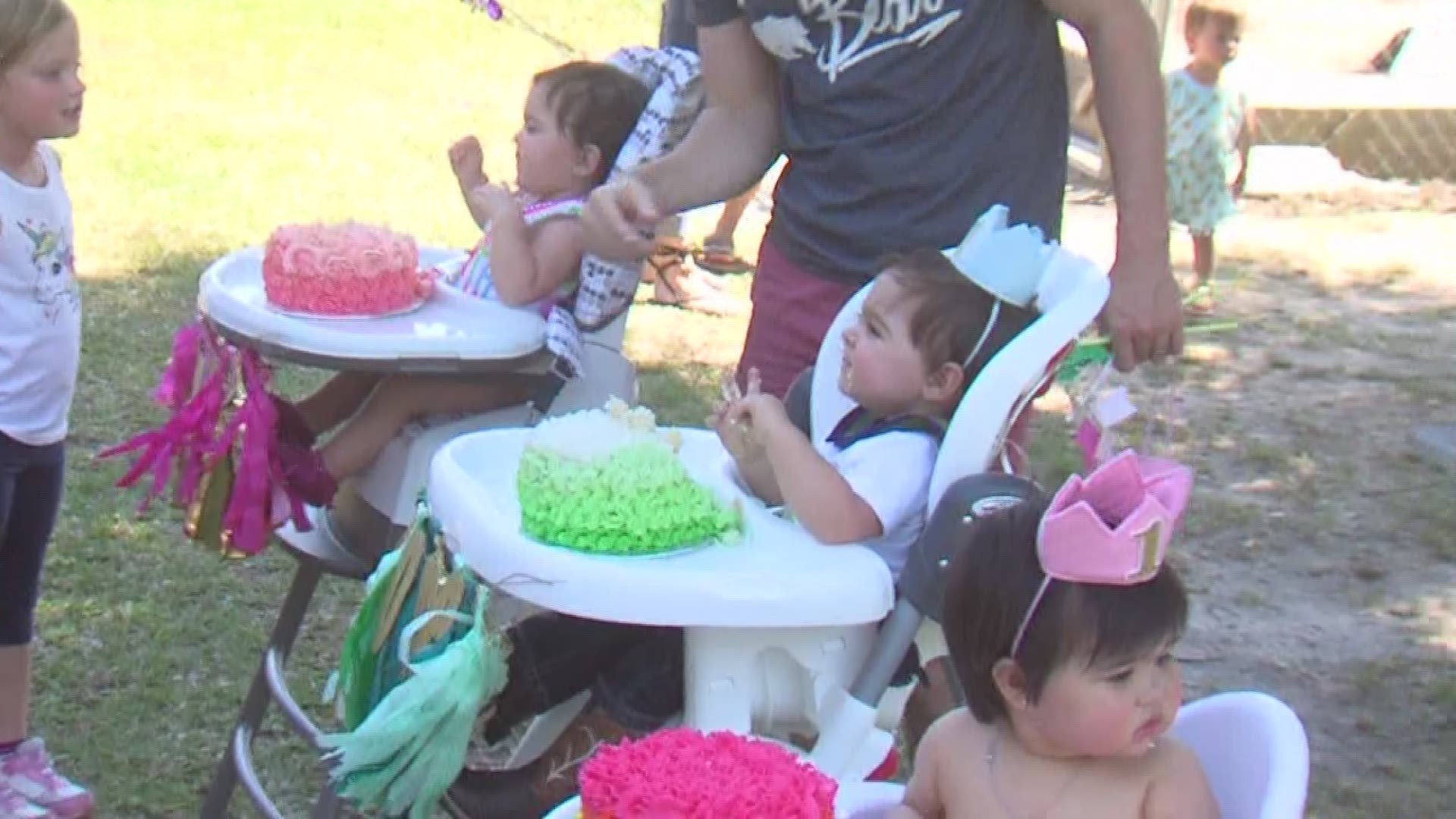 Three babies born into the same family, on the same day, one minute apart, celebrate their 1st birthday!