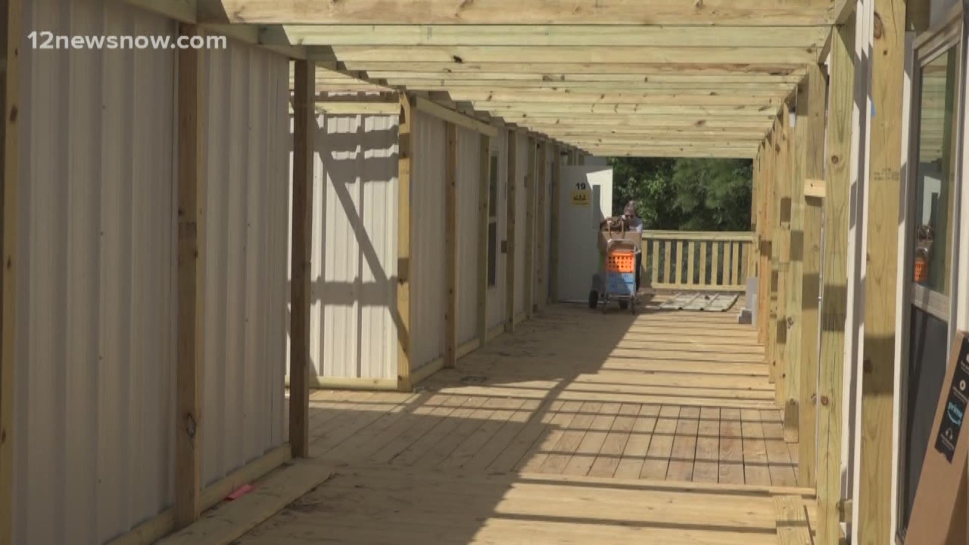 Vidor junior high teachers moved into portable buildings today, one year after Harvey