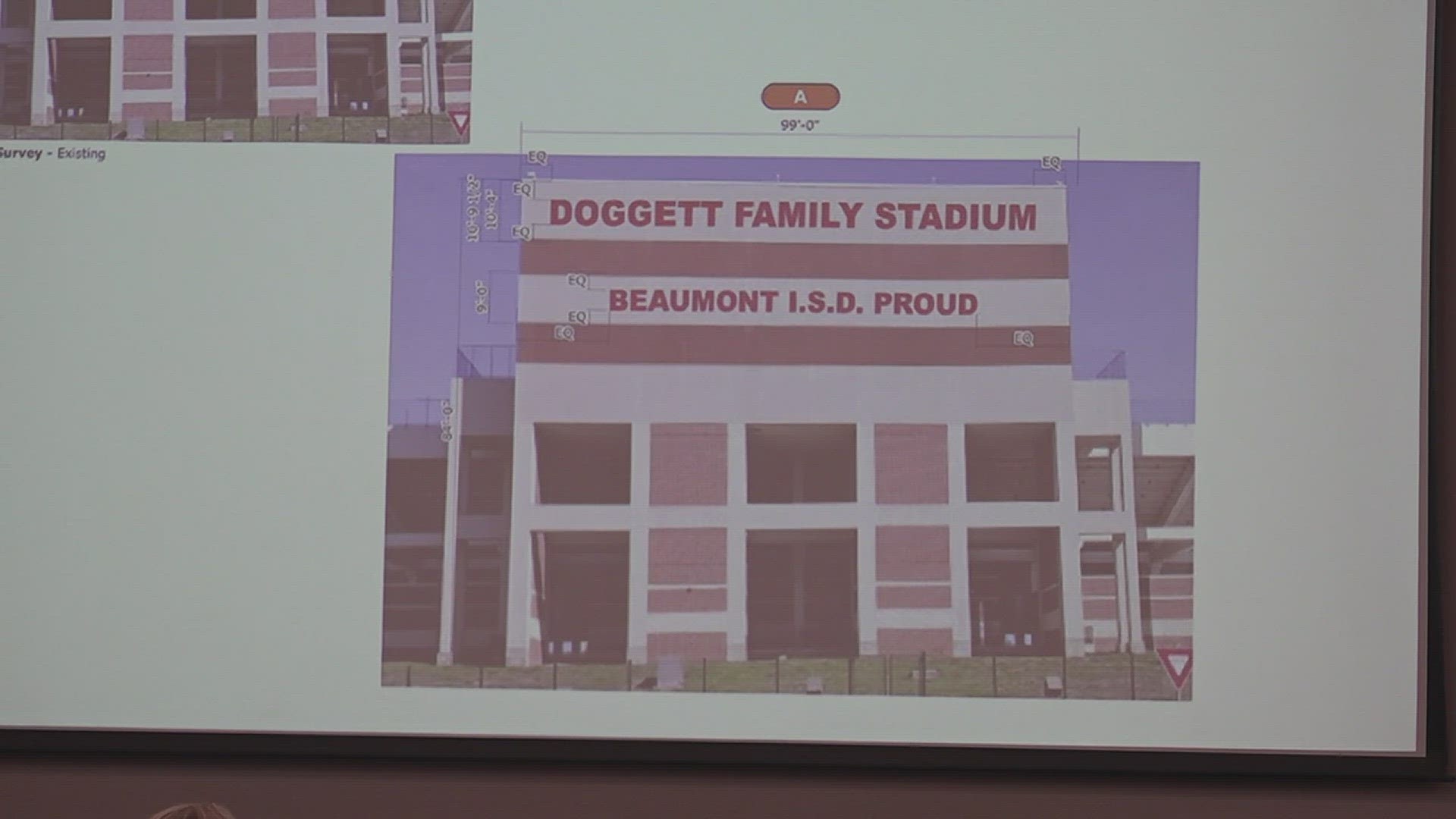 In a 6-0 vote, the board approved the name "Doggett Family Stadium" and showed a rendering of the stadium with the new name.
