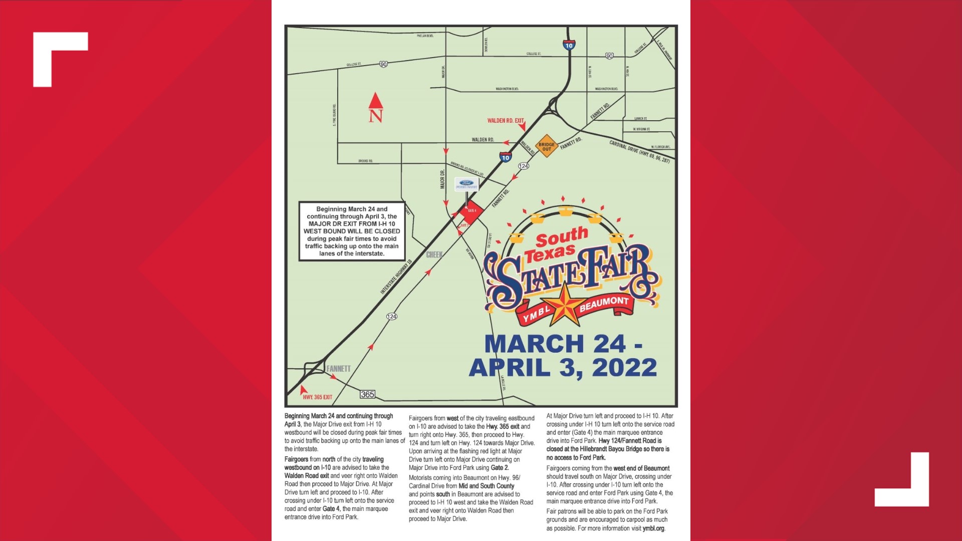 How to get to Beaumont YMBL state fair with I10 construction