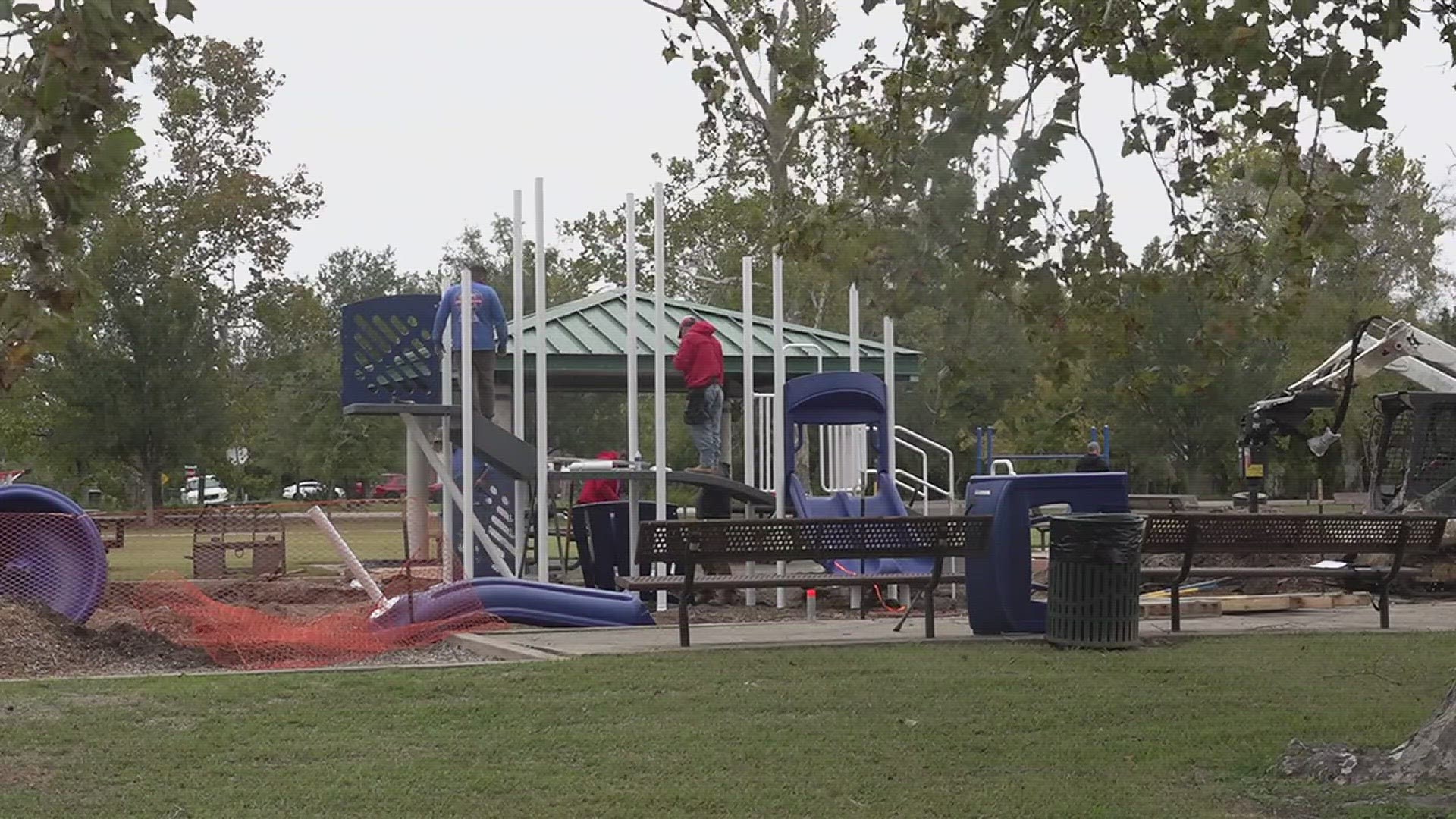 Crews were out at Charlton-Pollard Park Tuesday installing the new playground after the old playground was removed in 2022 due to rusty equipment and exposed wood.