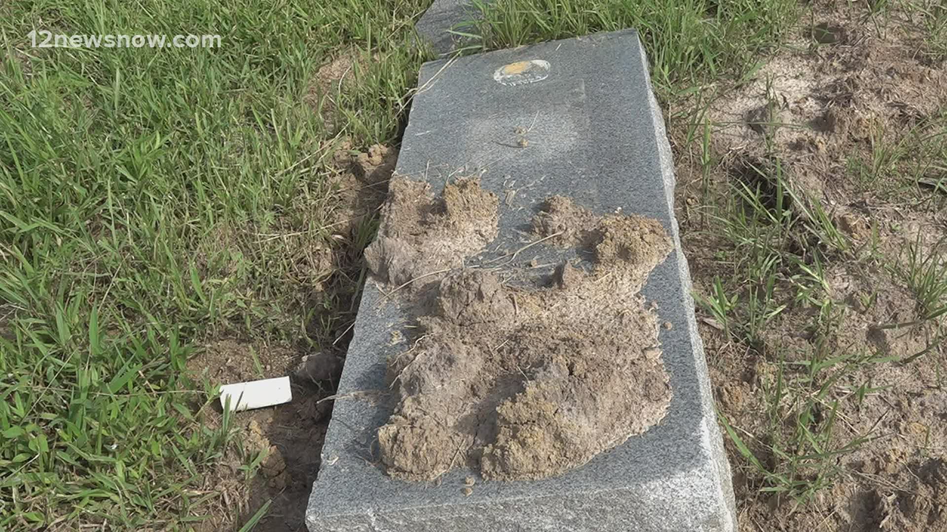 Kristin Bob said the knocked down headstone, overgrown grass and misplaced dirt is overshadowing the memory of her husband.