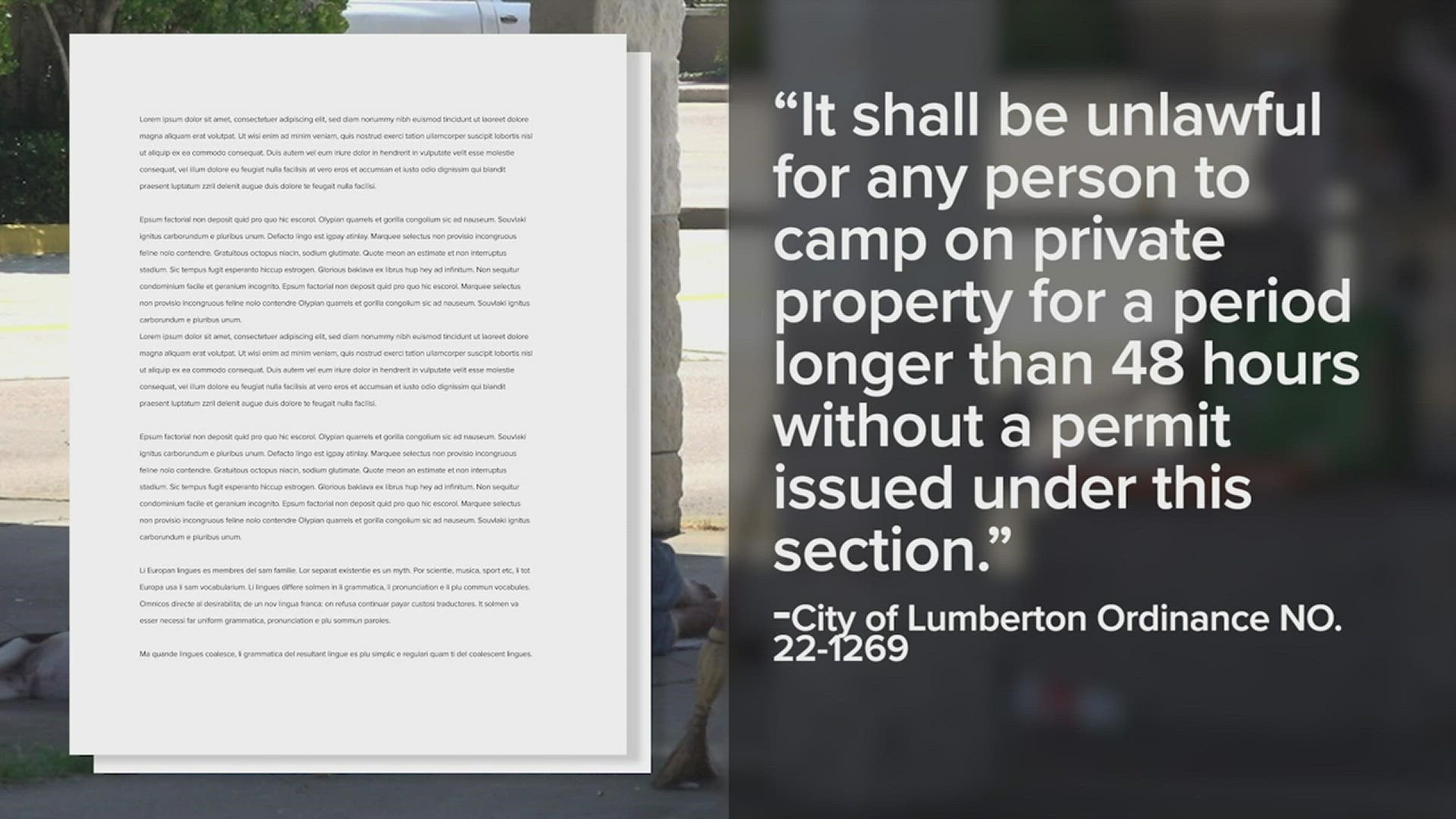 City of Lumberton passes anti camping ordinance in response to increasing homeless population