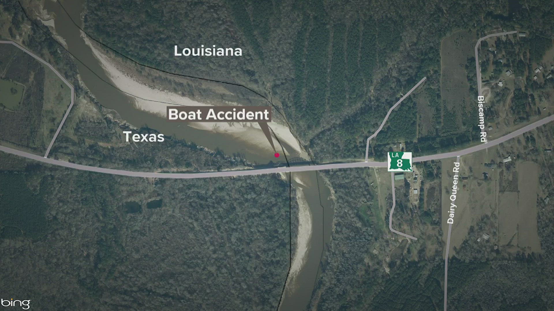 Four people were riding in a boat on the Sabine River just north of the Burr Ferry Bridge on Texas Highway 63 when the accident happened.