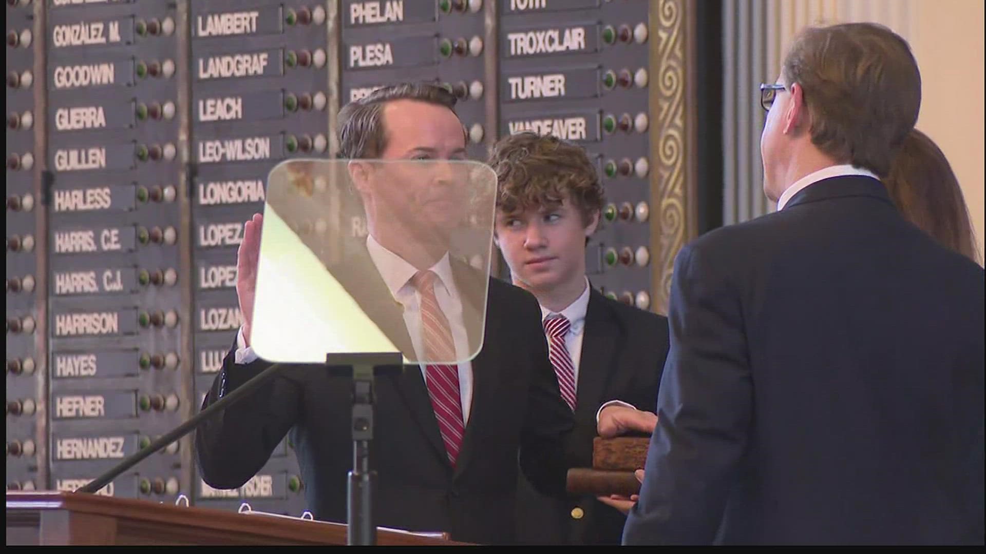 Jefferson County Judge Jeff Branick administered the oath for speaker of the Texas House to Rep. Dade Phelan on Tuesday.