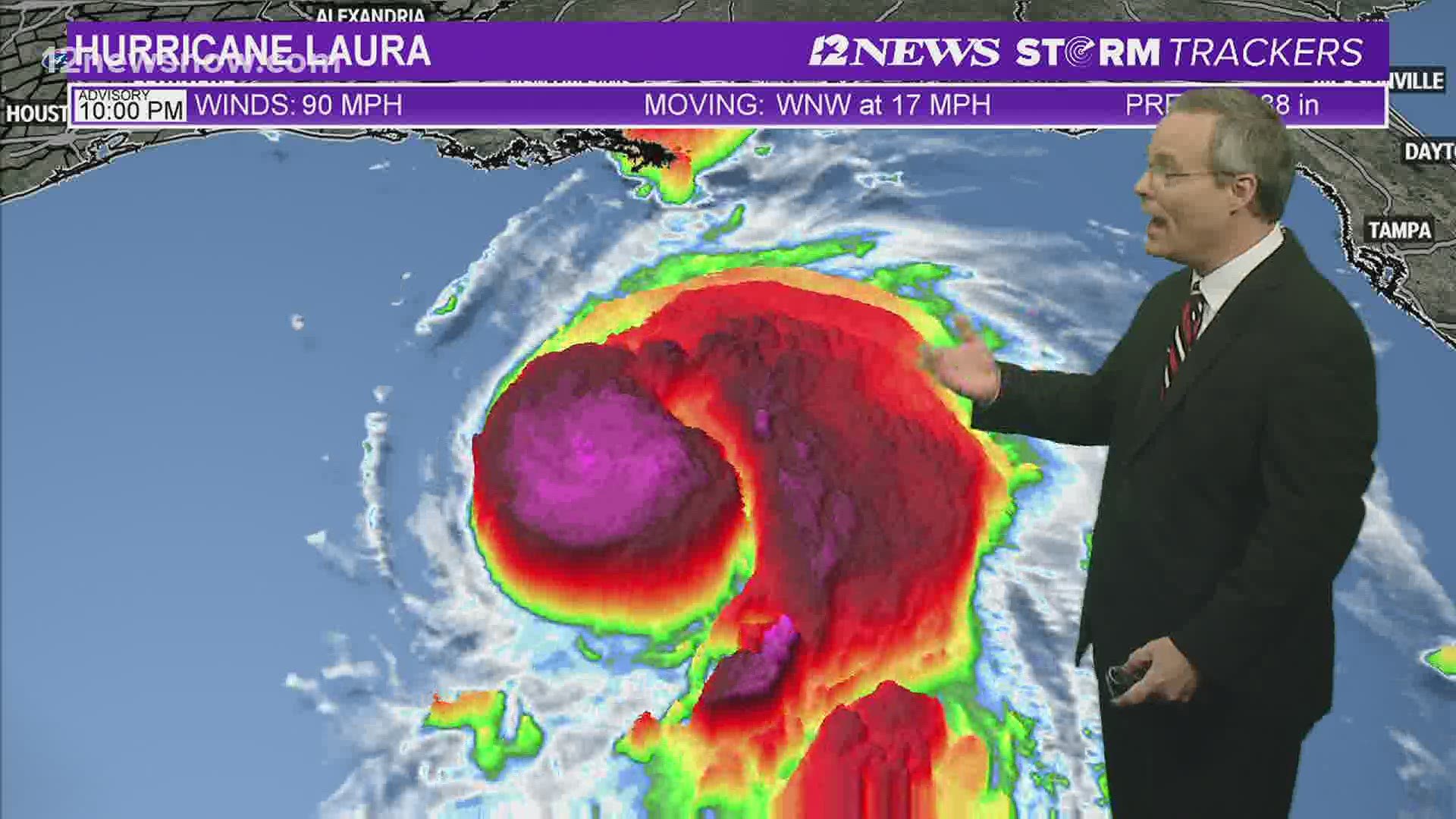 Hurricane Laura is project to make landfall as a powerful category 3 storm early Thursday. Here is the latest on Laura's track and forecast.