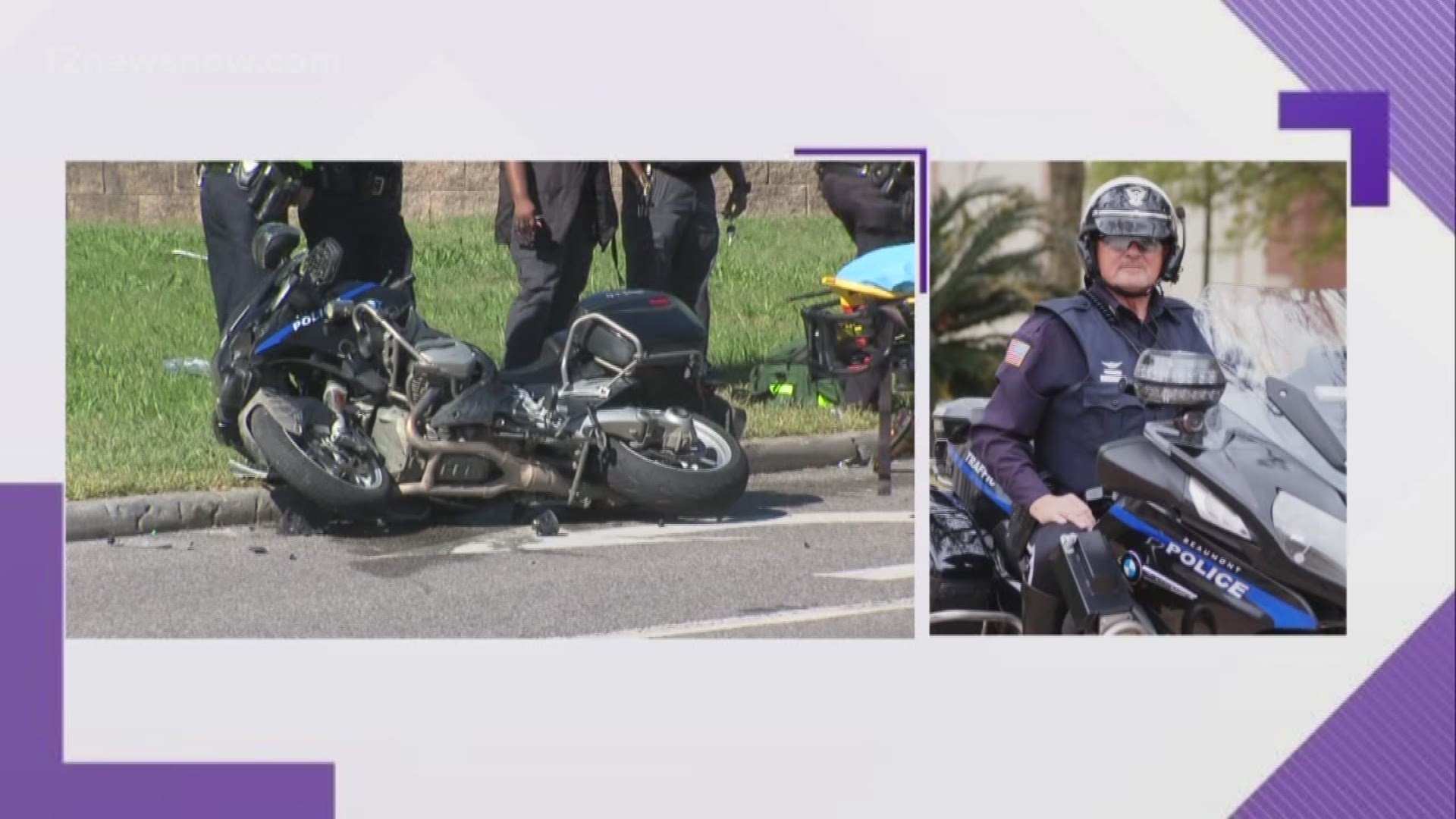 The wreck happened at about 11:35 a.m. when a Beaumont motor officer was traveling north on the Interstate 10 service Road approaching College street
