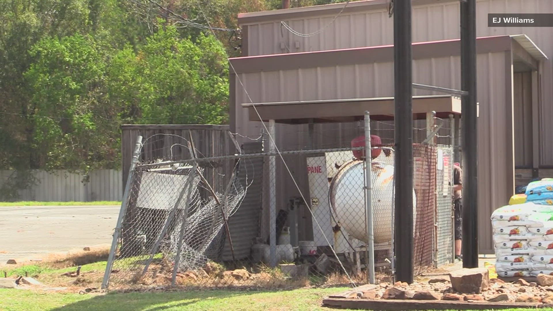 The gas tank is a 2,000 gallon propane tank at M&D Supply. There is no fire at this time.