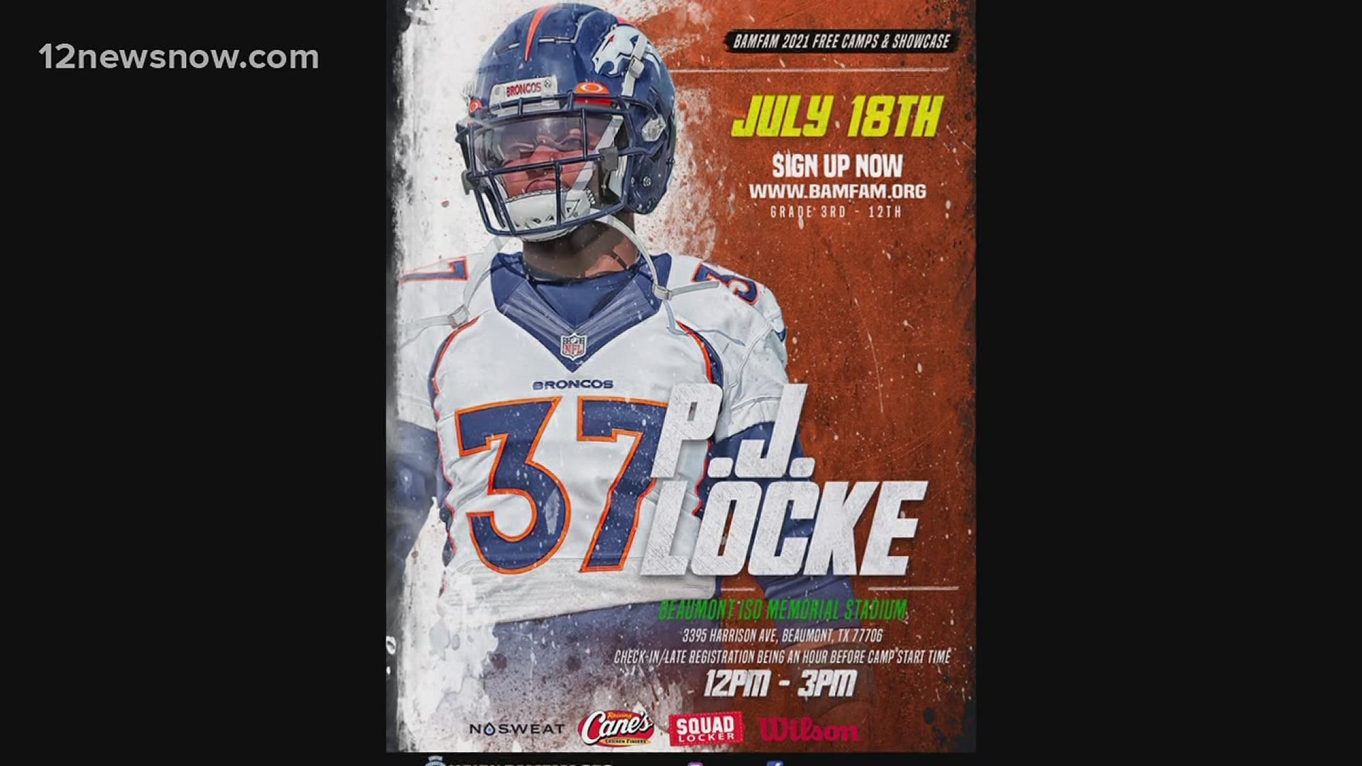 Broncos safety PJ Locke is offering free football camp this