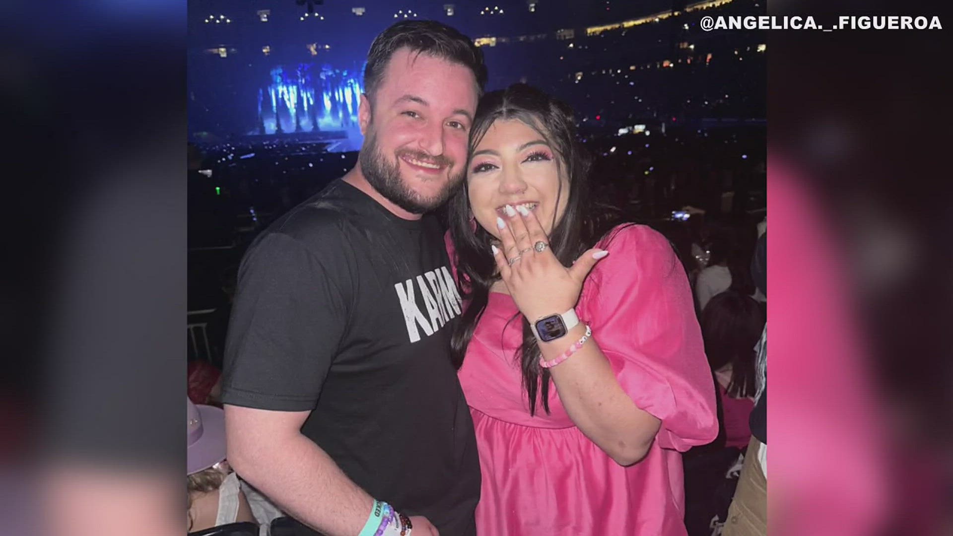 Michael Smith got down on one knee and popped the question to his girlfriend of three years, Angelica Figueroa, while Taylor Swift was performing "Love Story".