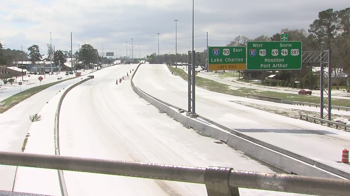 Road conditions Southeast Texas roads coated in ice snow