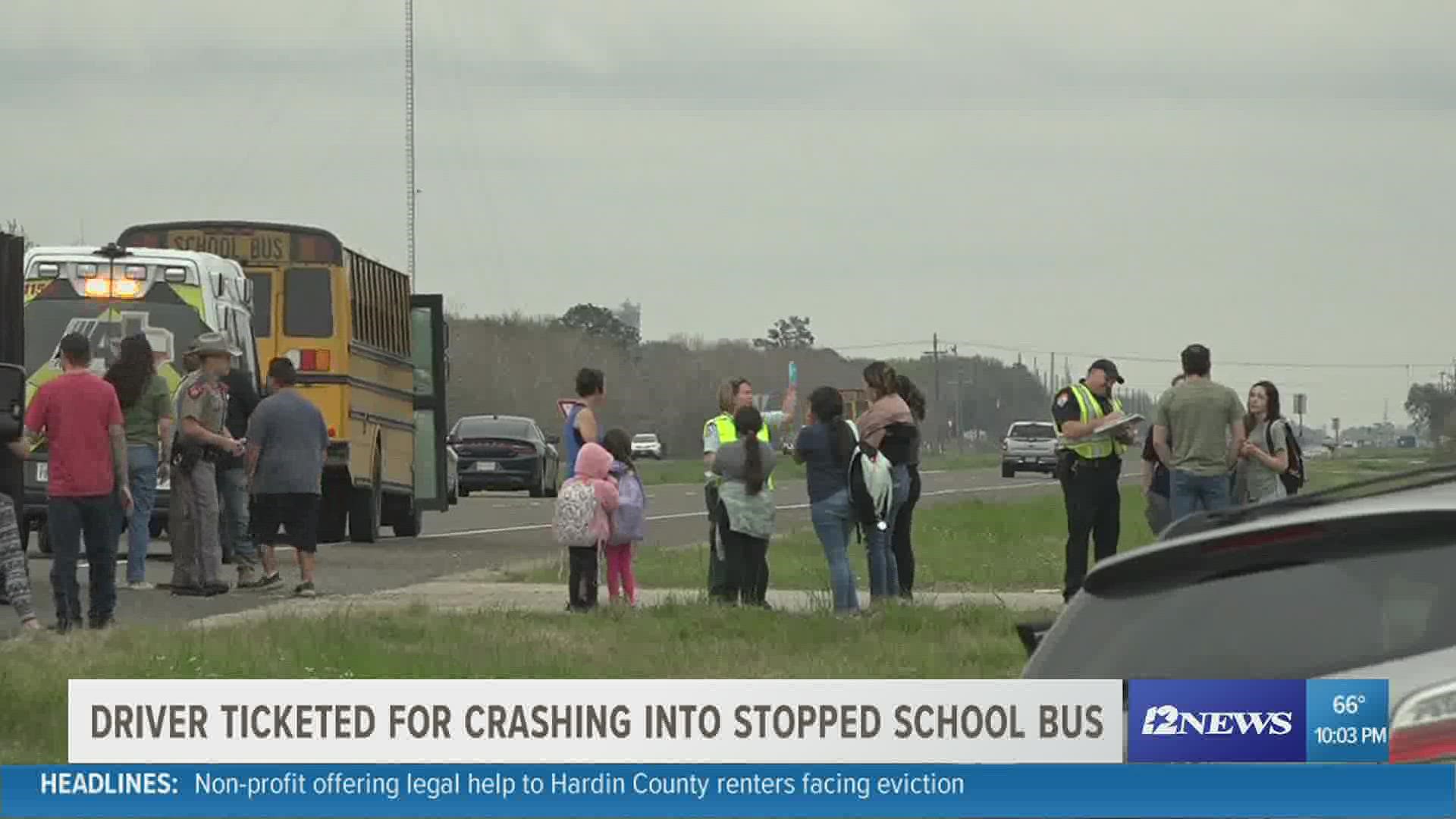 A Lumberton man is facing four charges after rear-ending a Hardin-Jefferson Independent School District bus Thursday afternoon along the US-90 highway.