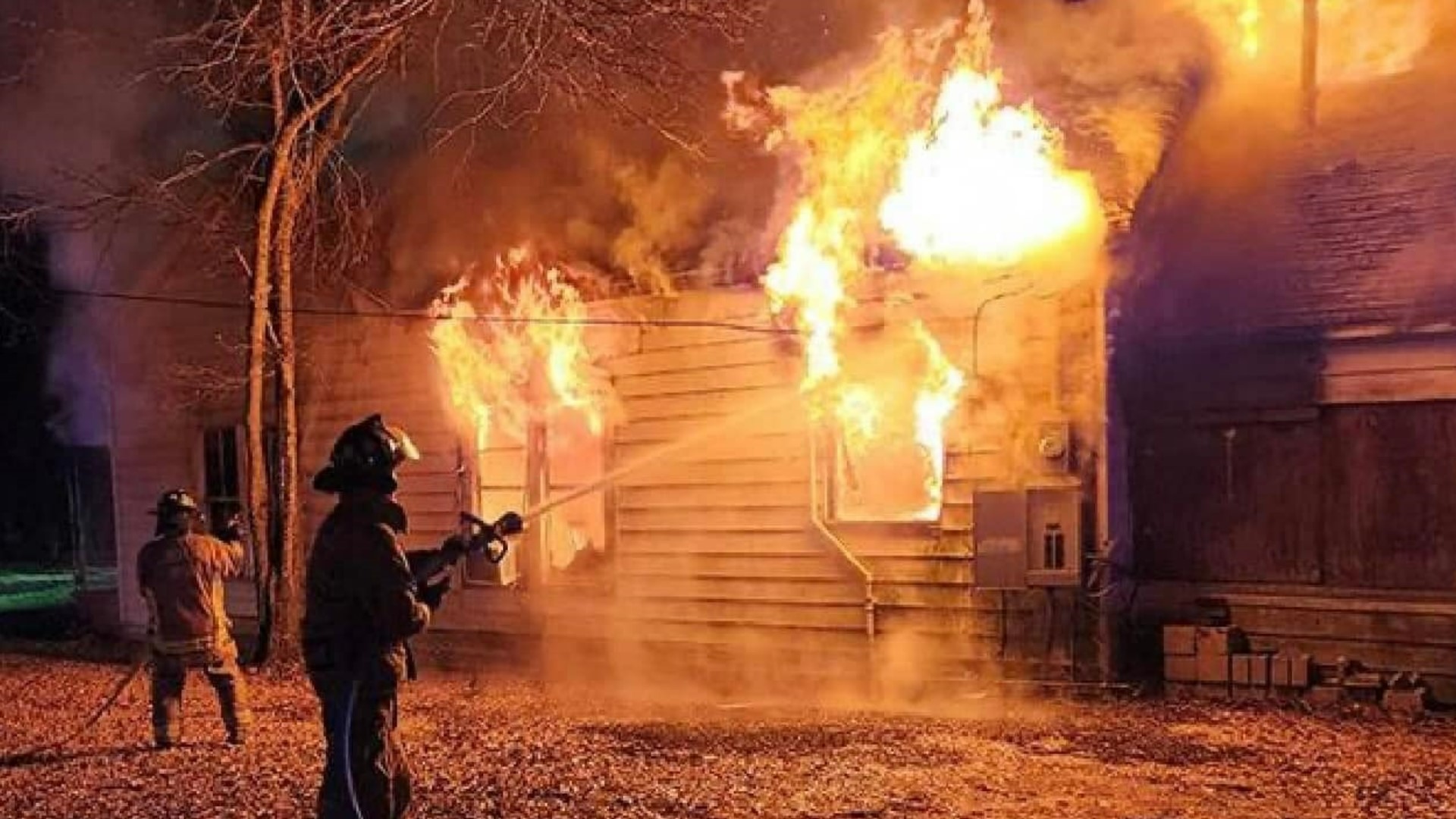 When emergency crews got to the scene, they saw heavy flames coming from all sides and through the roof of the house.